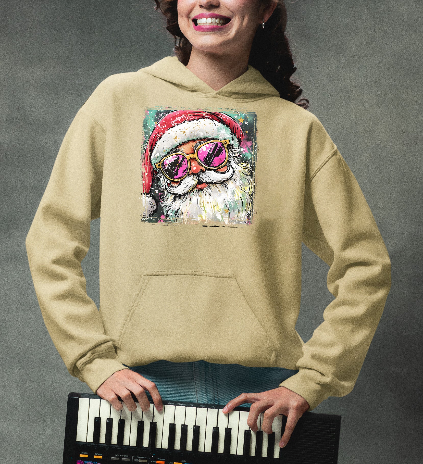 Cool Santa Christmas Art, Whimsical Santa Claus for Holiday Gift Ideas, Festive Collector Piece, Handmade Holiday Joy Hoodie