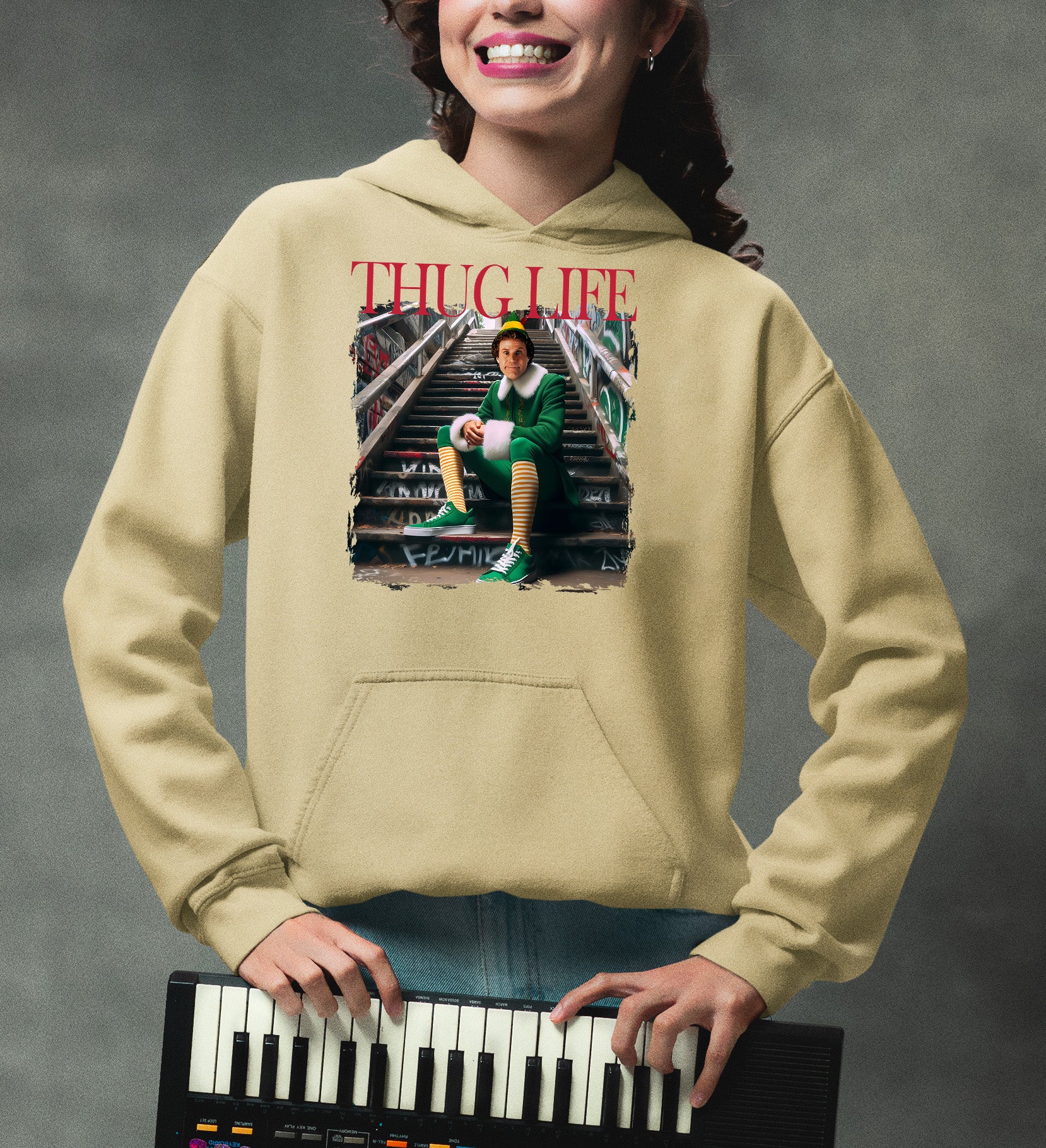 Thug Life Elf on the Streets | Christmas Humor, Naughty Elf Vibe, Festive Season Style, Holiday Laughs Gift Idea Hoodie