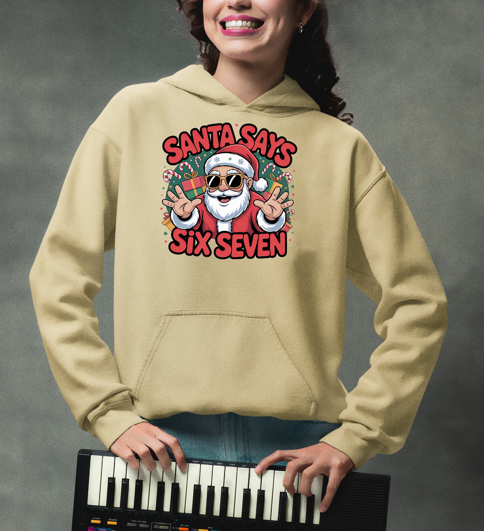Santa Says Six Seven - Christmas Phrase for Festive Season Gift, Sticker, or Apparel Hoodie