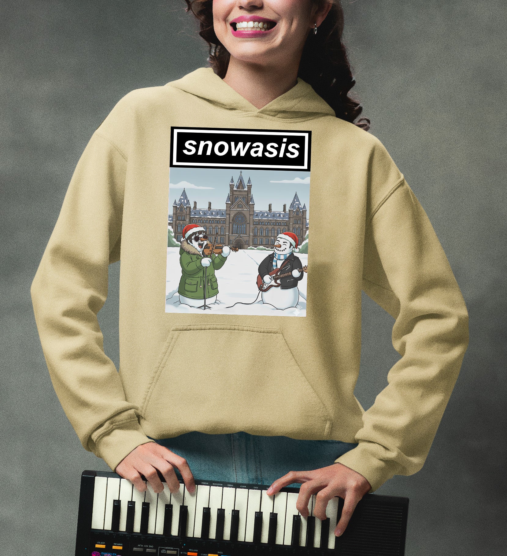 Snowasis in Front of Glasgow Kelvingrove – Christmas Scene, Festive Glasgow Landmark, Snowy Cityscape Gift Idea, Scottish Holiday Art Hoodie