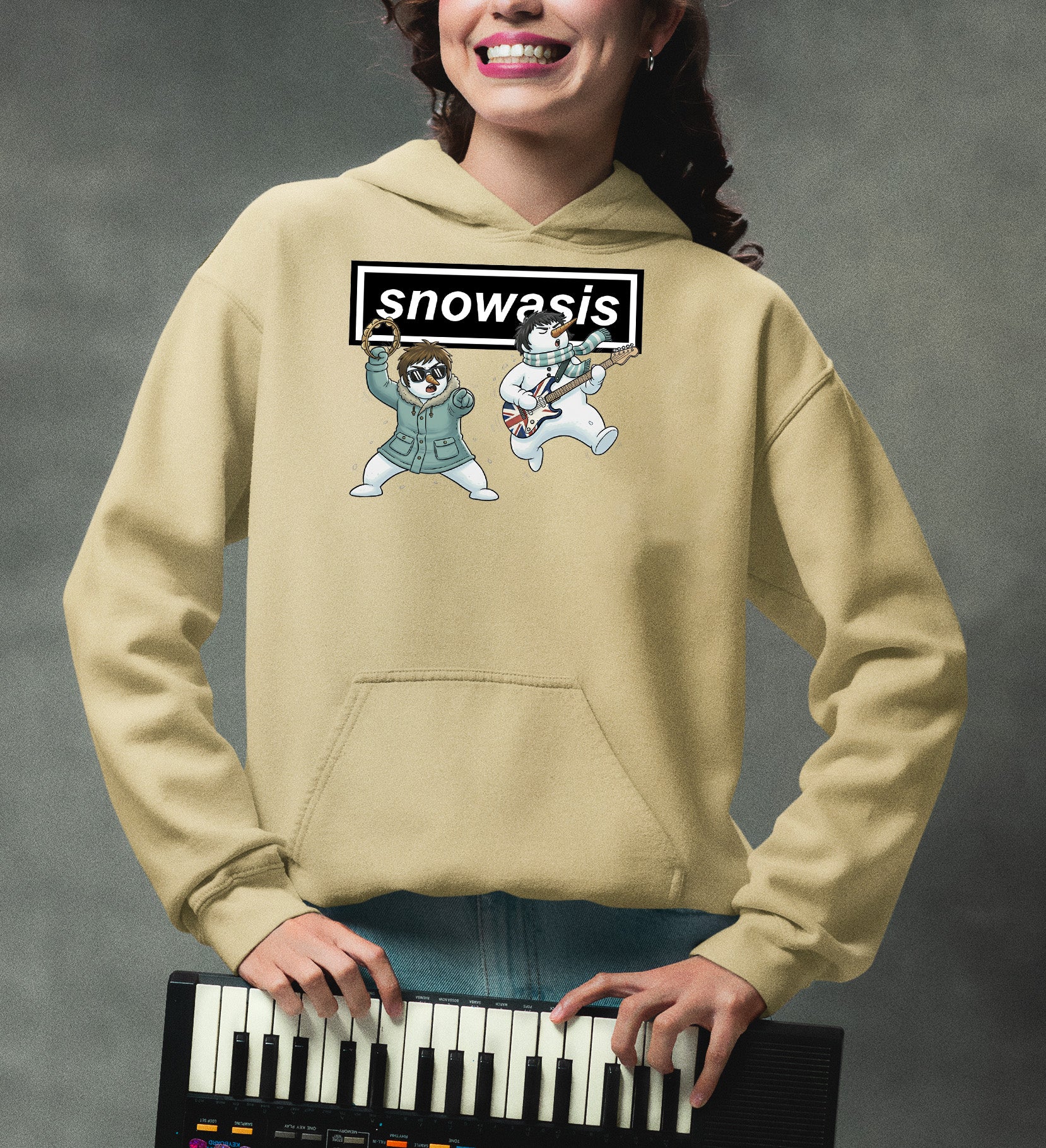 Christmas Snowasis rocking on a snowy hillside, cozy festive scene for holidays, Snowasis rocking on Hoodie