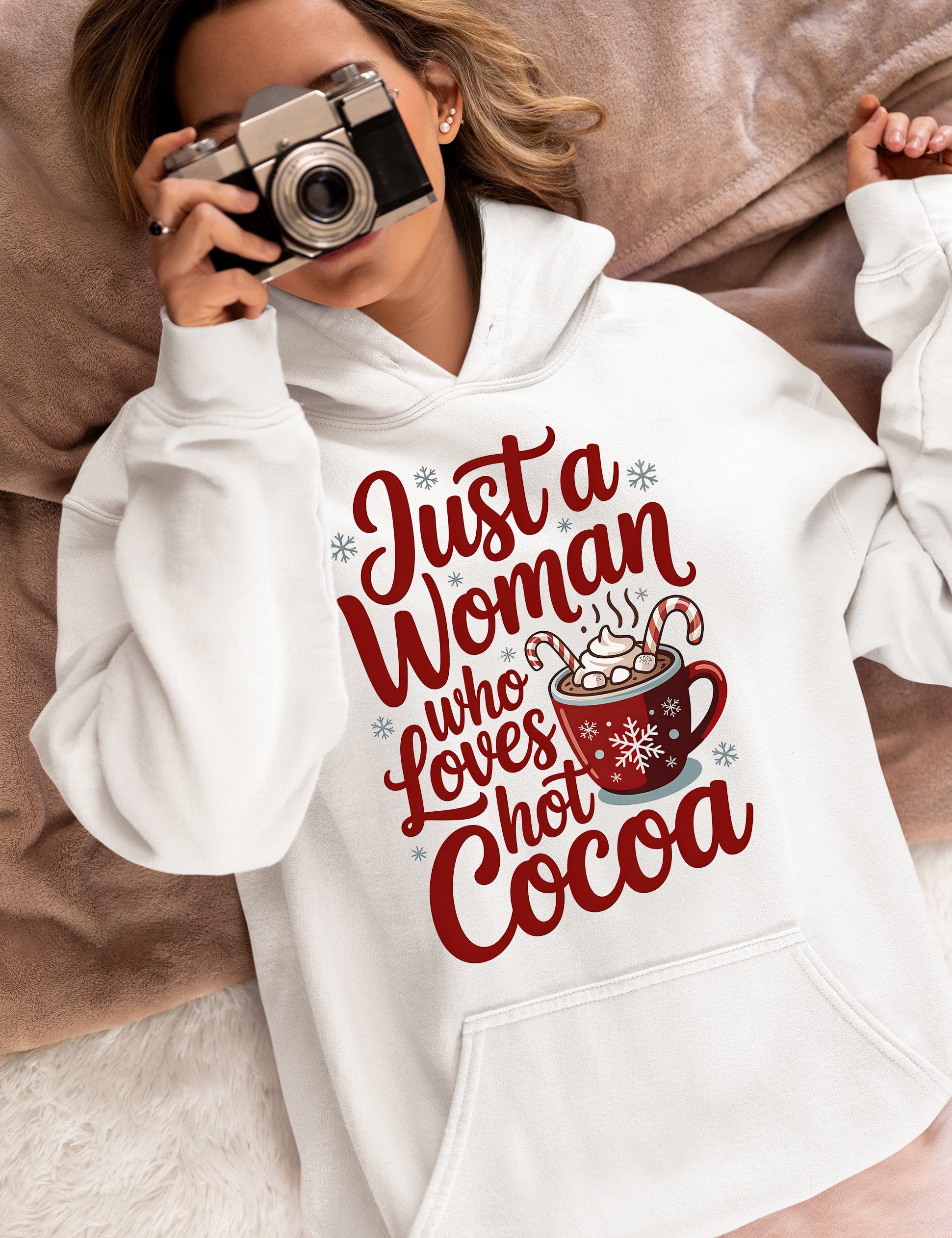 Christmas Gift for Her: Just a Woman Who Loves Hot Cocoa – Cozy Holiday Cheer Hoodie