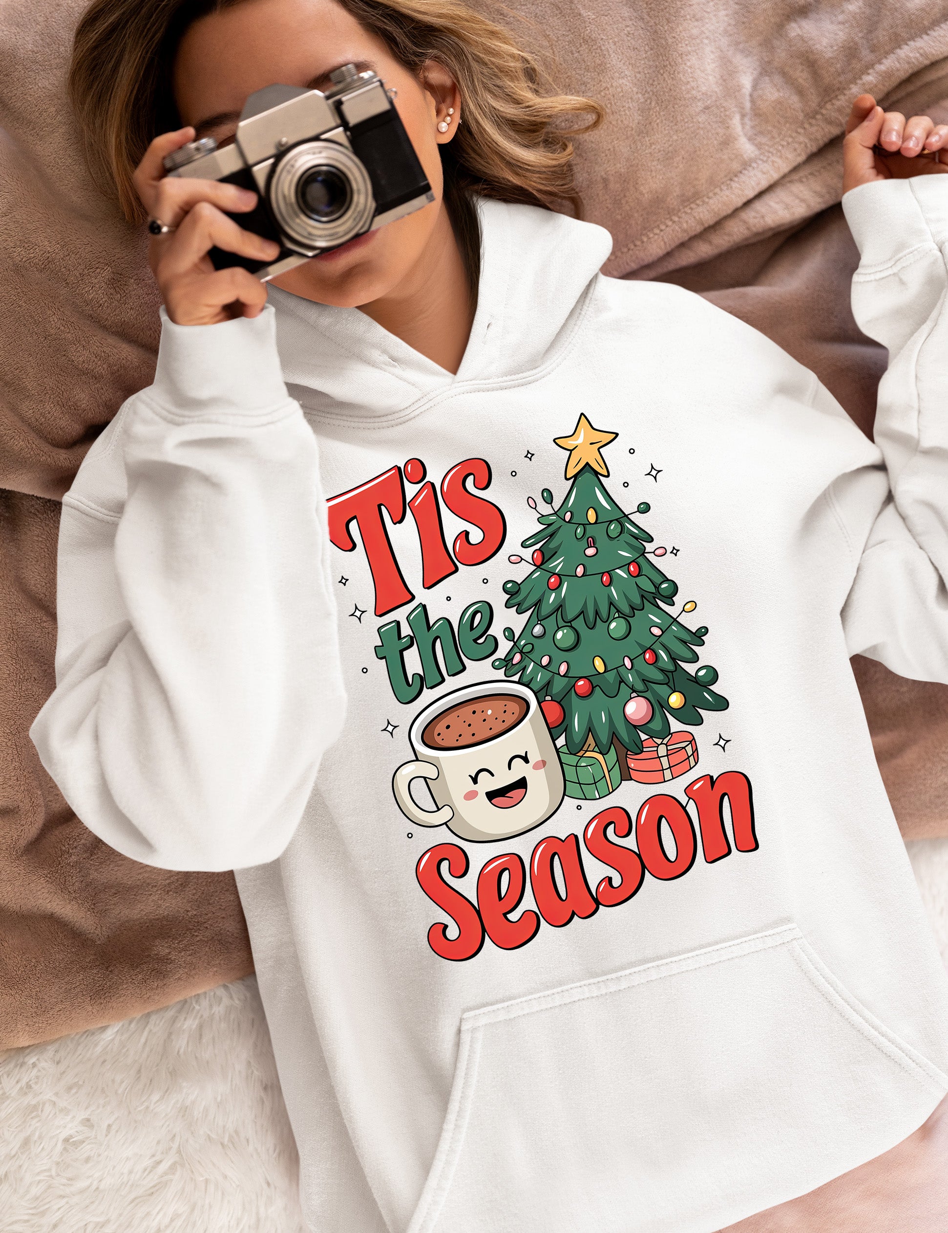 Tis the Season - Merry Christmas Village Scene - Cozy Winter Charm for Collectors, Handmade Gift for Holidays Hoodie