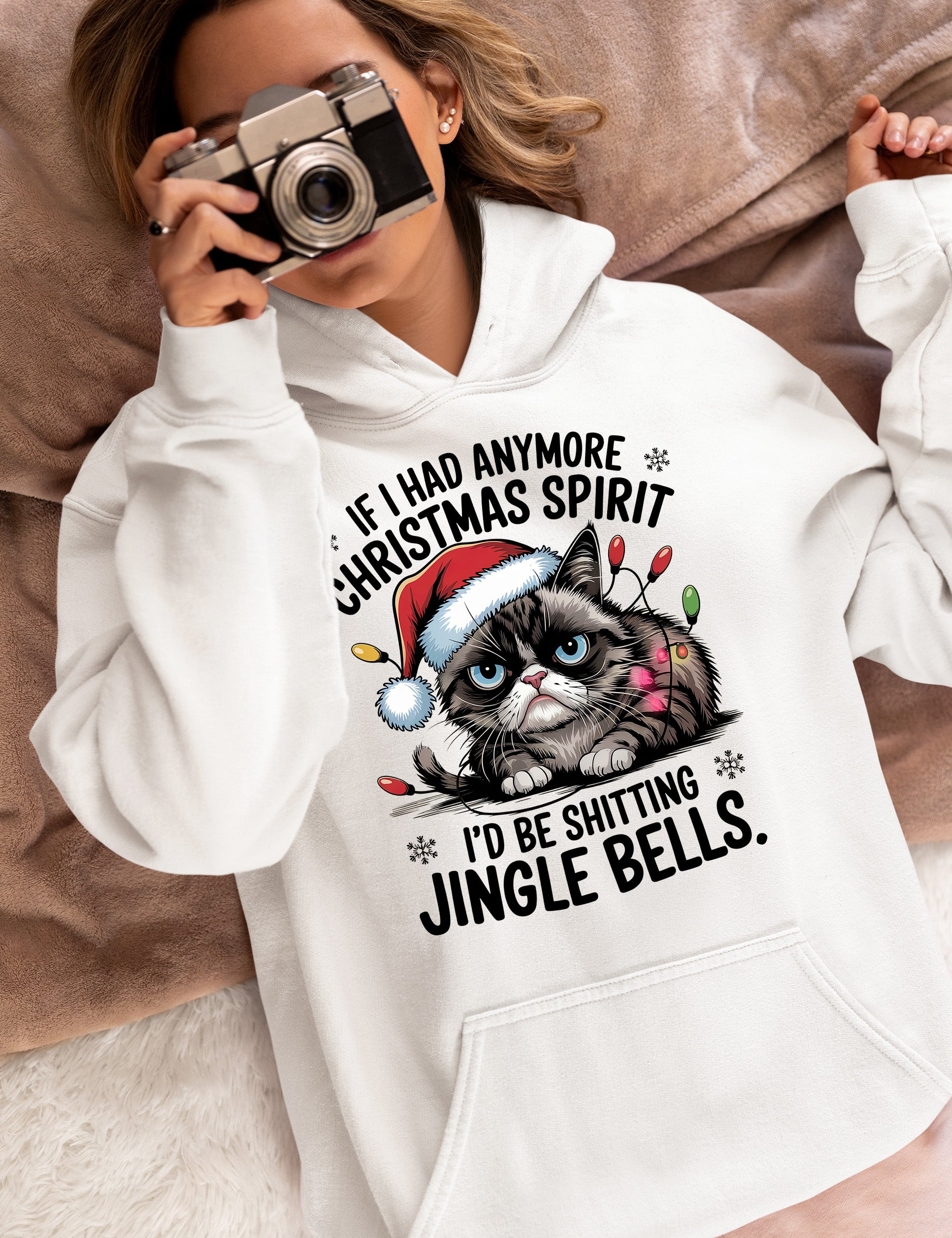 Christmas Spirit Cat Jingle Bells Gift for Cat Lovers, Festive Holiday Cheer Hoodie