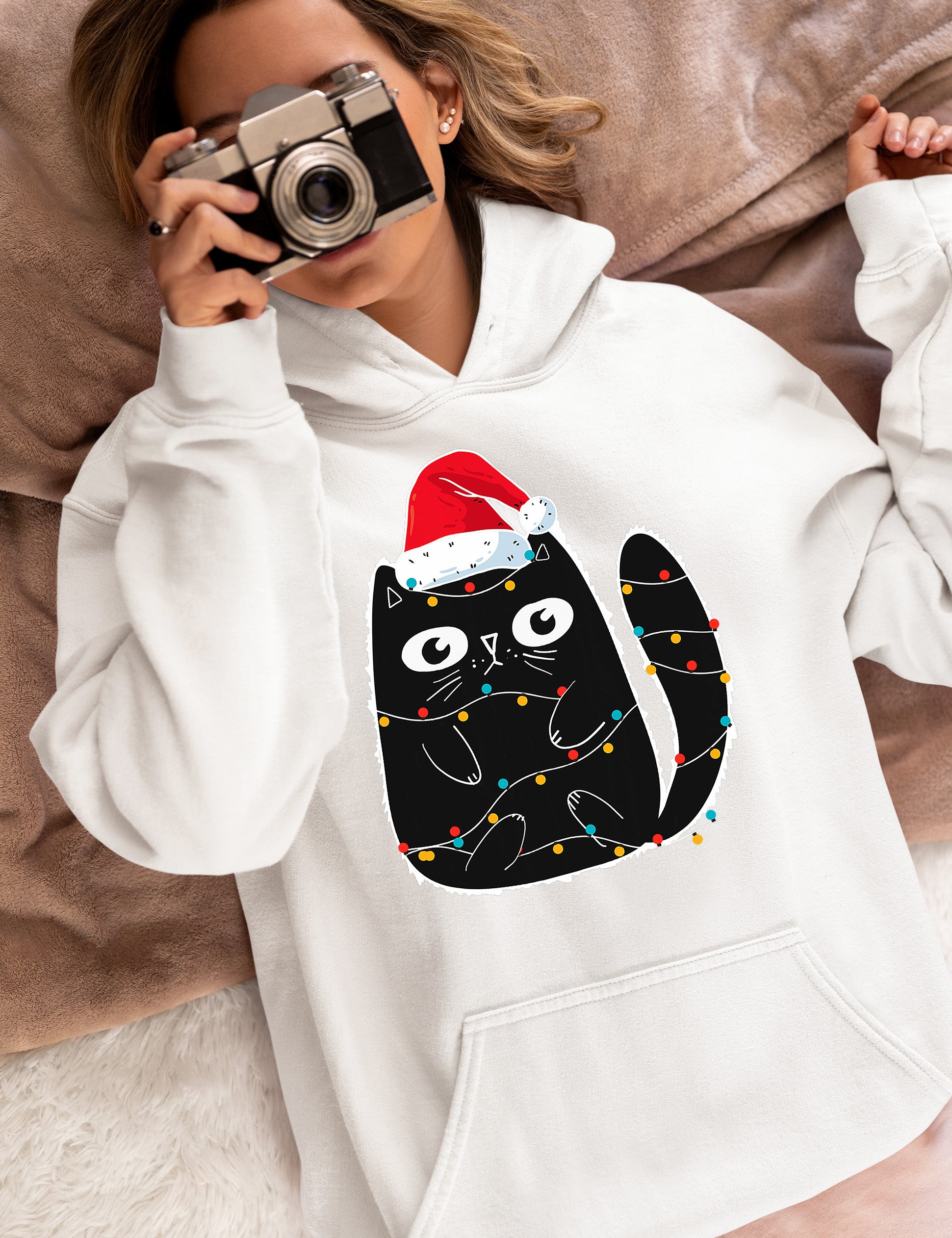 Cute Cat in Santa Hat - Christmas Feline Themed Gift for Holidays Hoodie