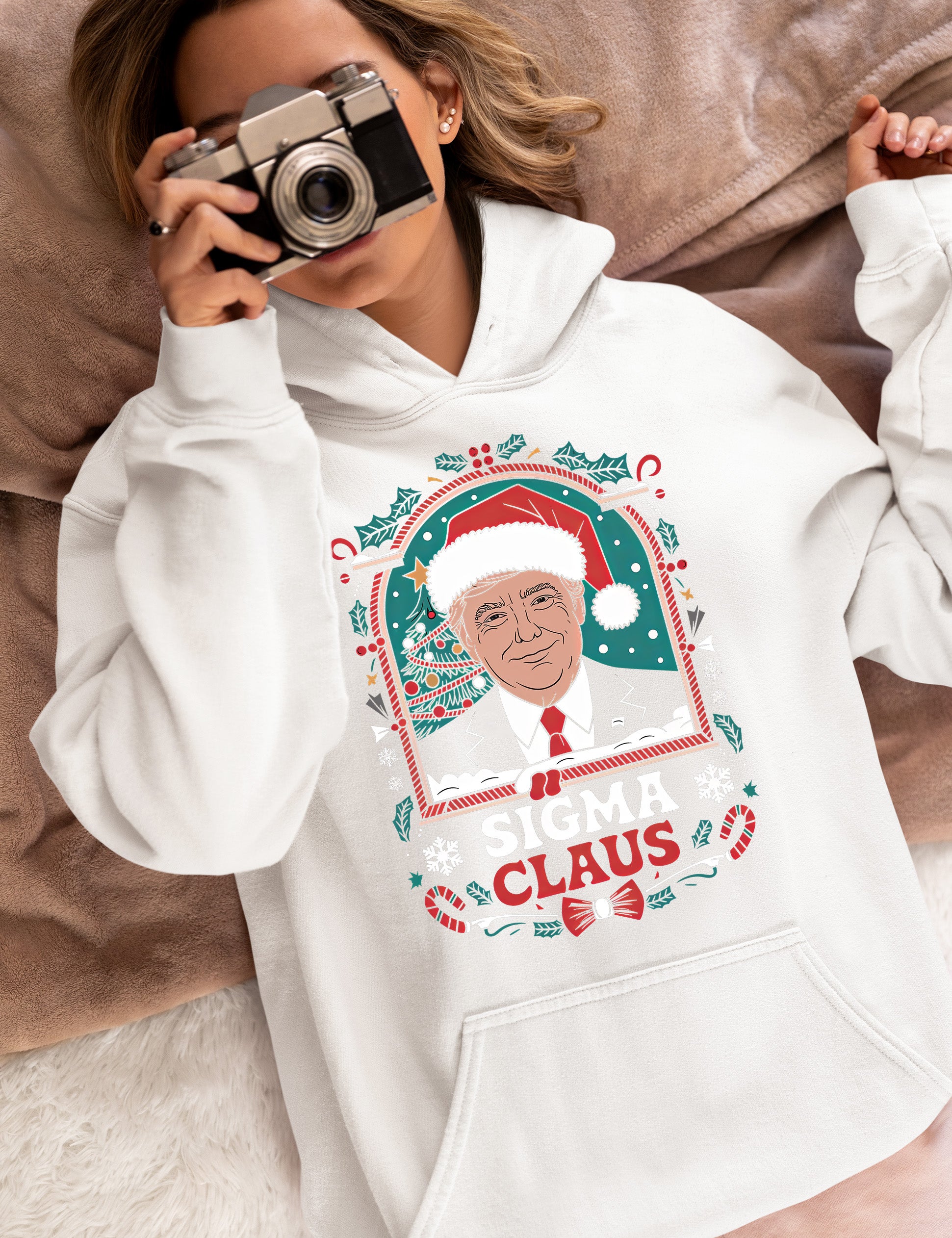 Sigma Claus Trump Christmas Charm, Holiday Satire Gift for Adults, Festive Political Humor Keepsake Hoodie