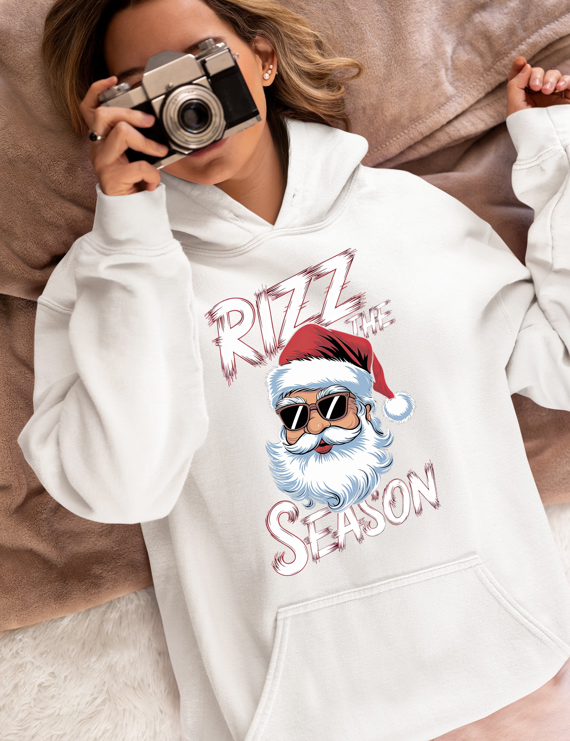 Rizz the Seasonn Santa Sunglasses – Christmas Santa Glasses, Funny Holiday Fashion Accessory, Festive Seasonal Gift Idea, Cozy Cheer Hoodie