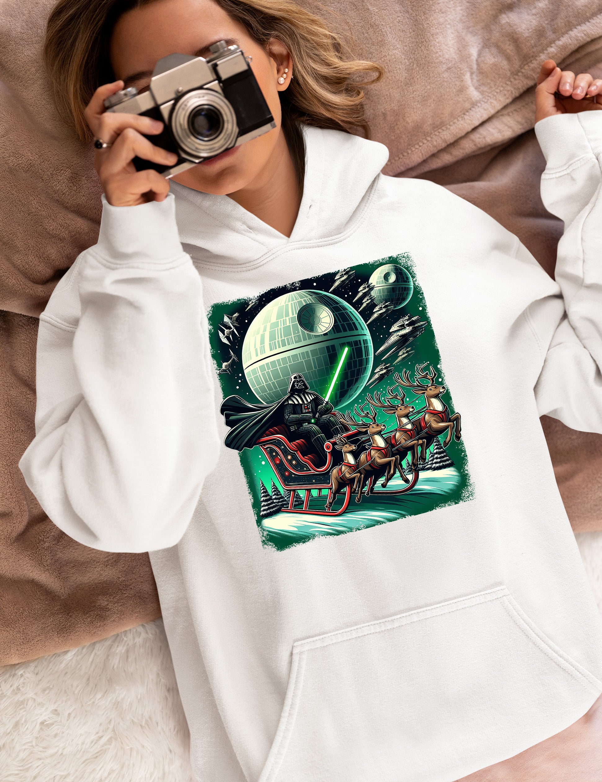 Star Wars Death Star Christmas Light Saber Holiday Galaxy Gift Idea for Sci-Fi Fans Hoodie