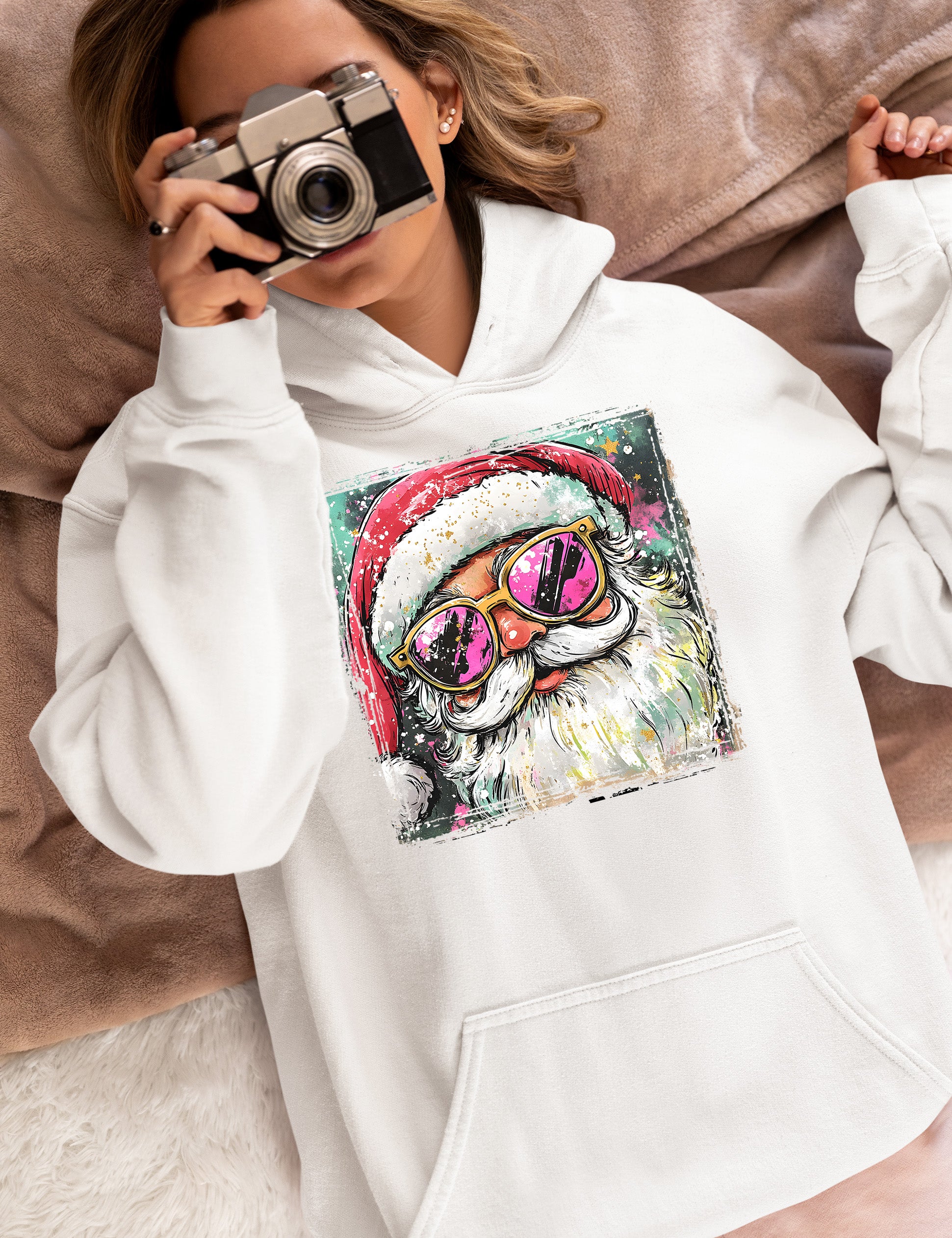 Cool Santa Christmas Art, Whimsical Santa Claus for Holiday Gift Ideas, Festive Collector Piece, Handmade Holiday Joy Hoodie