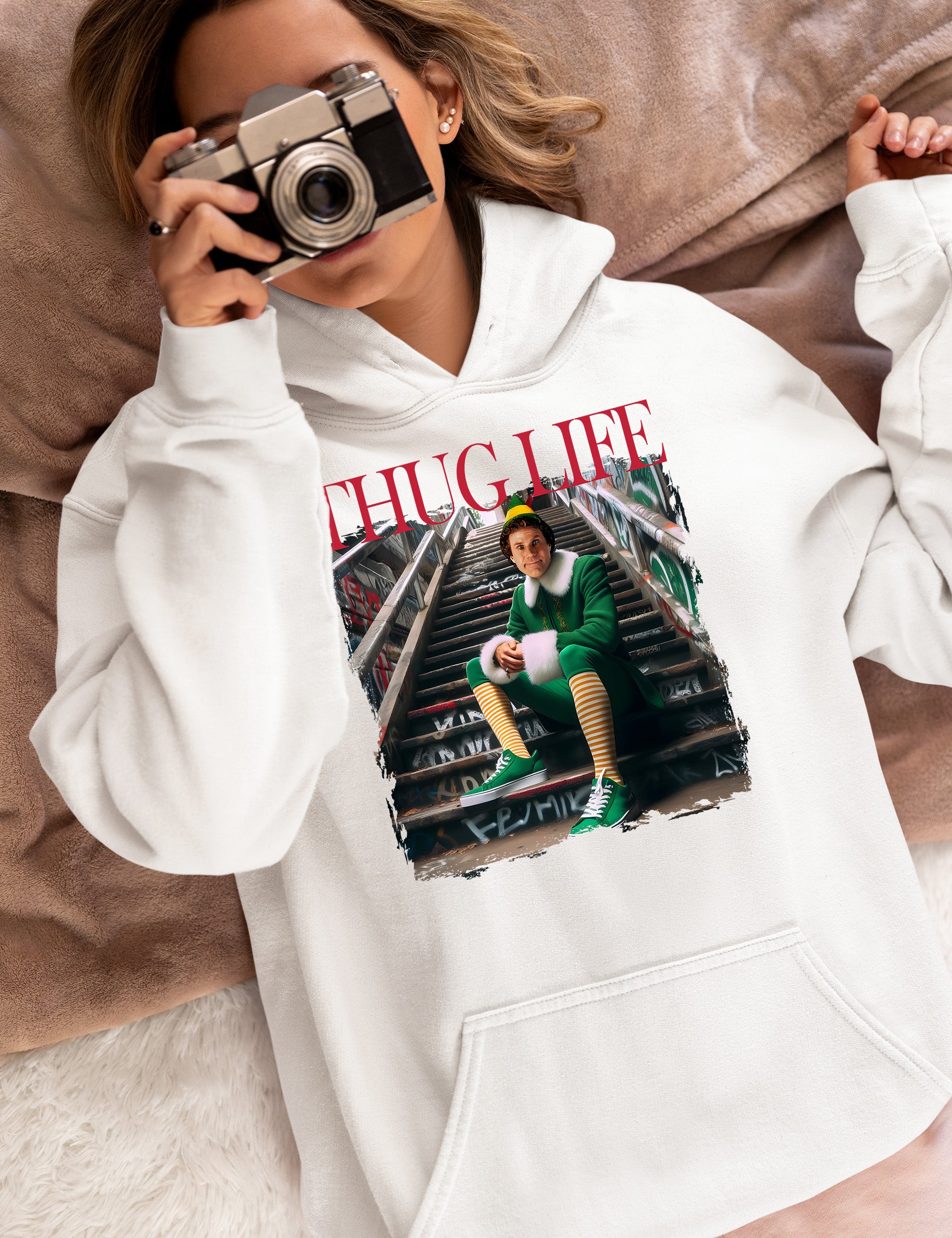 Thug Life Elf on the Streets | Christmas Humor, Naughty Elf Vibe, Festive Season Style, Holiday Laughs Gift Idea Hoodie