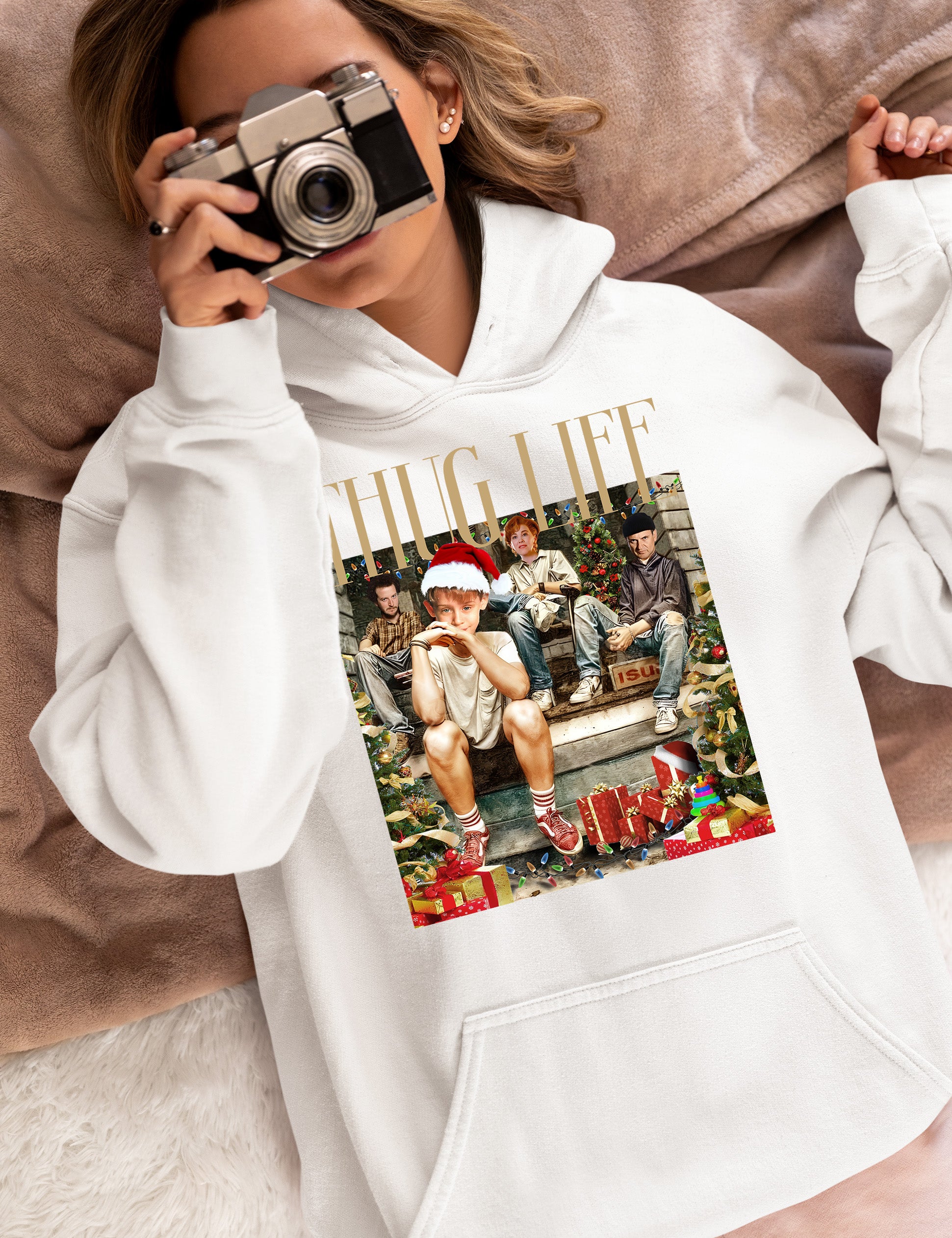 Christmas Thug Life Porch Santa Hat - Funny Santa Hat for Porch, Holiday Humor Gift Hoodie