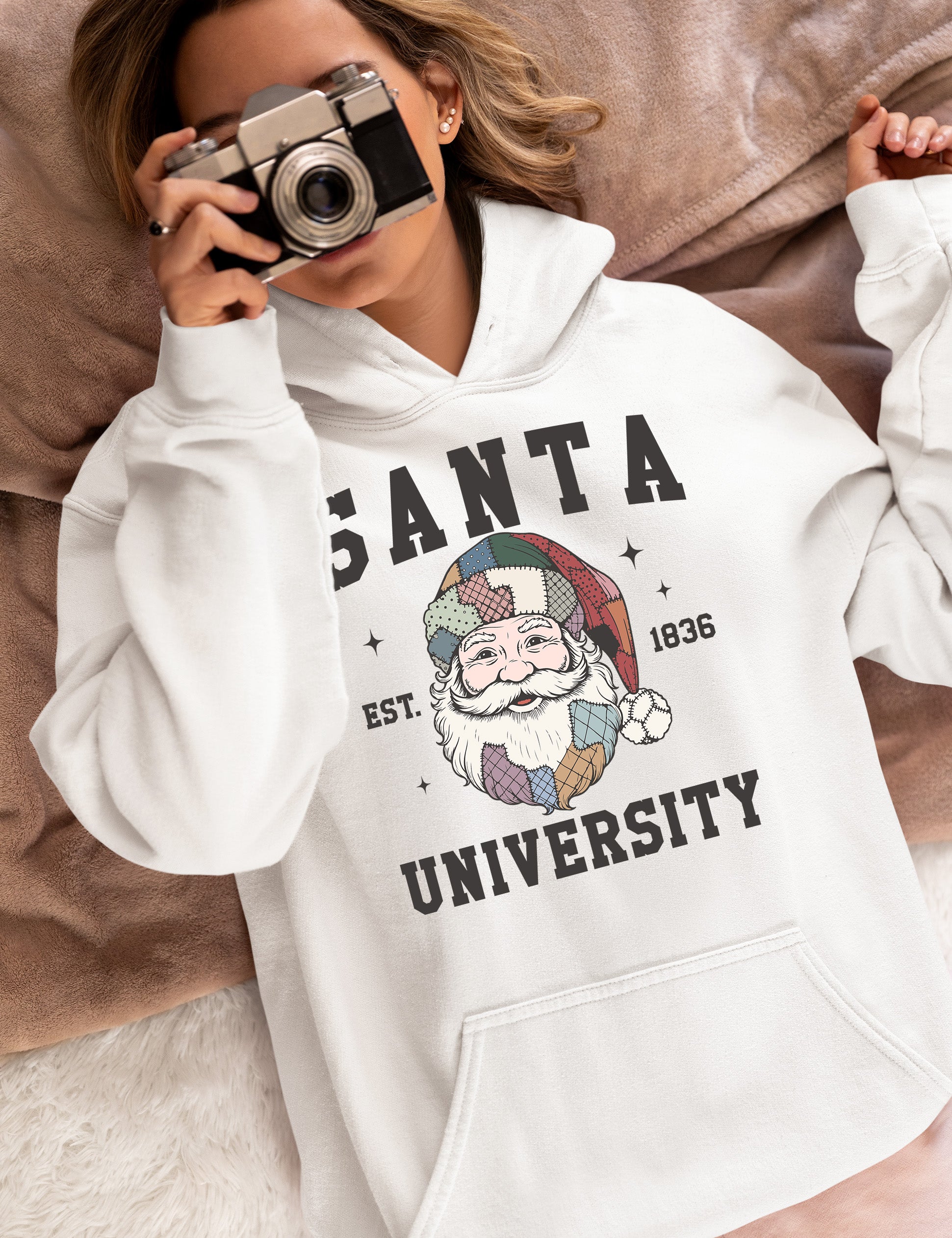 Santa University Christmas Collection, Santa Claus Gift, North Pole Education Theme, Festive Holiday Cheer Hoodie