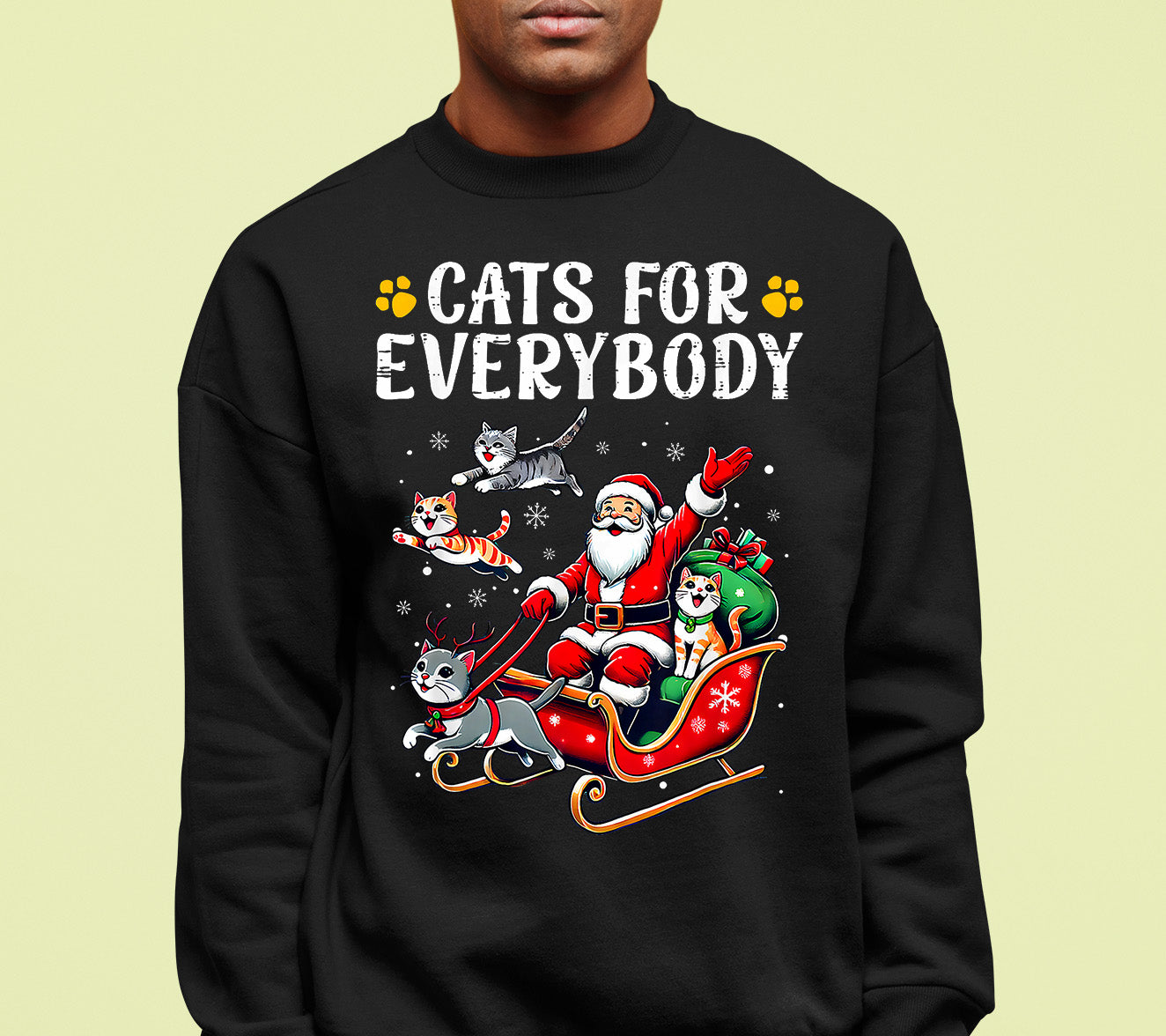 Christmas Cats for Everybody - Festive Cat Portrait Artwork for Cat Lovers - Cozy Holiday Kitty Keepsake Sweatshirt