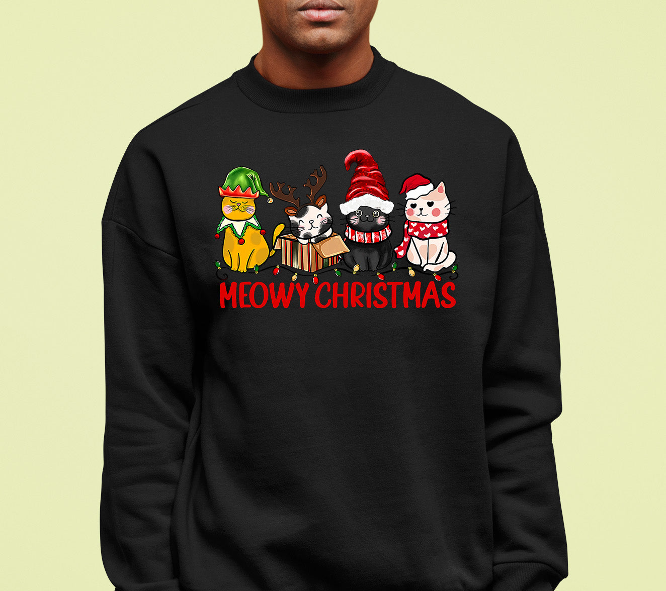 Meowy Christmas Cat Art - Festive Holiday Illustration for Cat Lovers, Cute Seasonal Gift Idea Sweatshirt