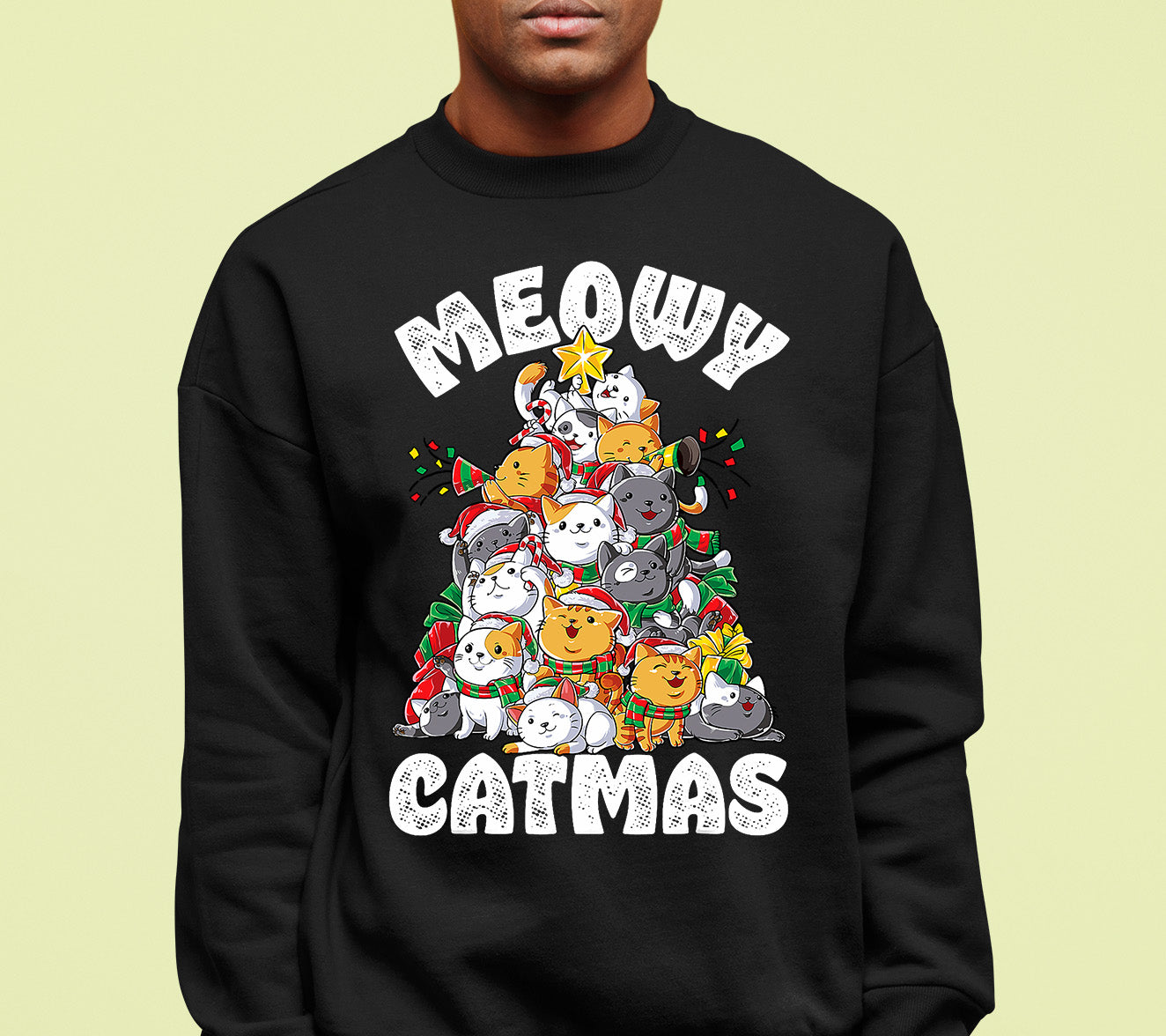 Meowy Cat Tree Christmas Gift for Cats - Festive Cat Condo, Holiday Cozy Shelter, Yuletide Cat Furniture, Seasonal Cat House Sweatshirt