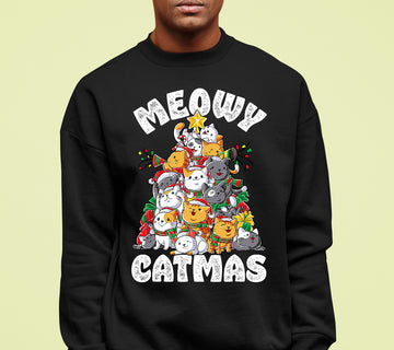 Meowy Cat Tree Christmas Gift for Cats - Festive Cat Condo, Holiday Cozy Shelter, Yuletide Cat Furniture, Seasonal Cat House Sweatshirt