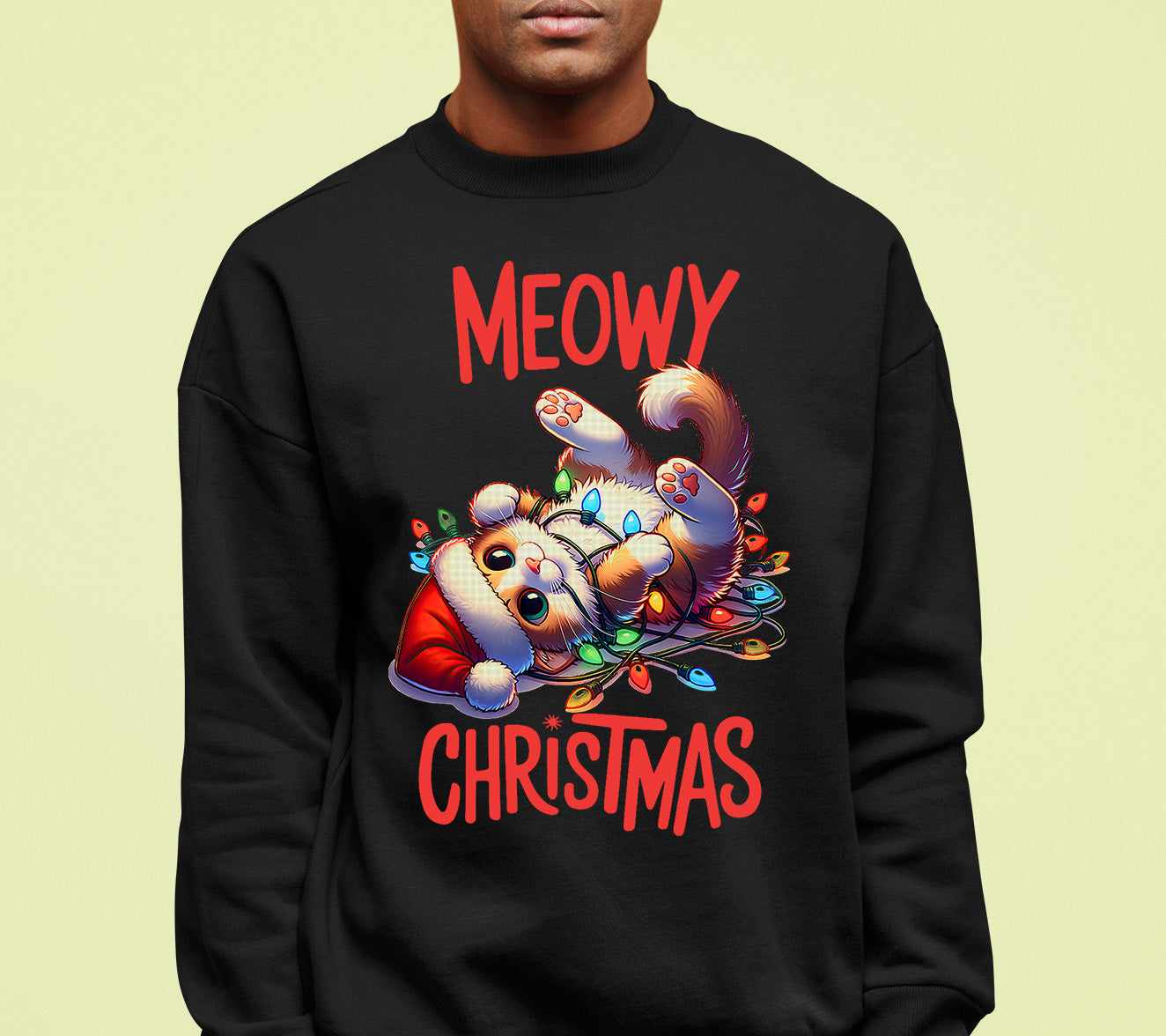 Meowy Christmas Cat Illustration, Festive Holiday Poster for Cat Lovers, Cozy Seasonal Gift, Cute Feline Artwork Sweatshirt