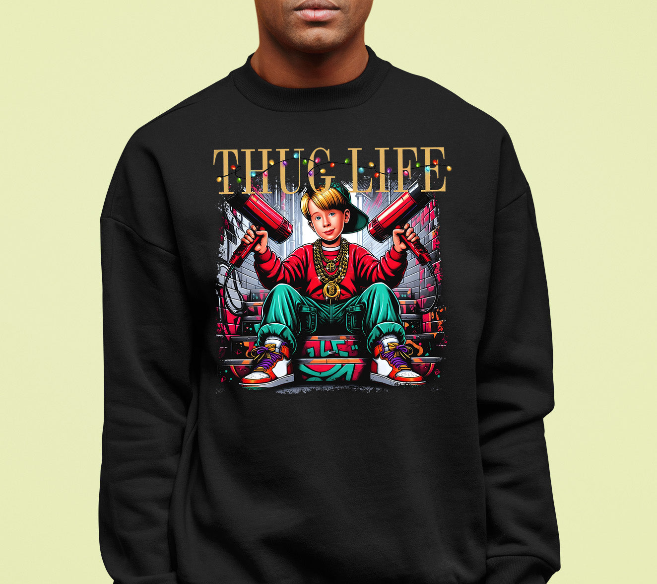 Christmas Thug Life Alone - Funny Holiday Quote Meme Humor - Festive Gift Idea for Him Sweatshirt