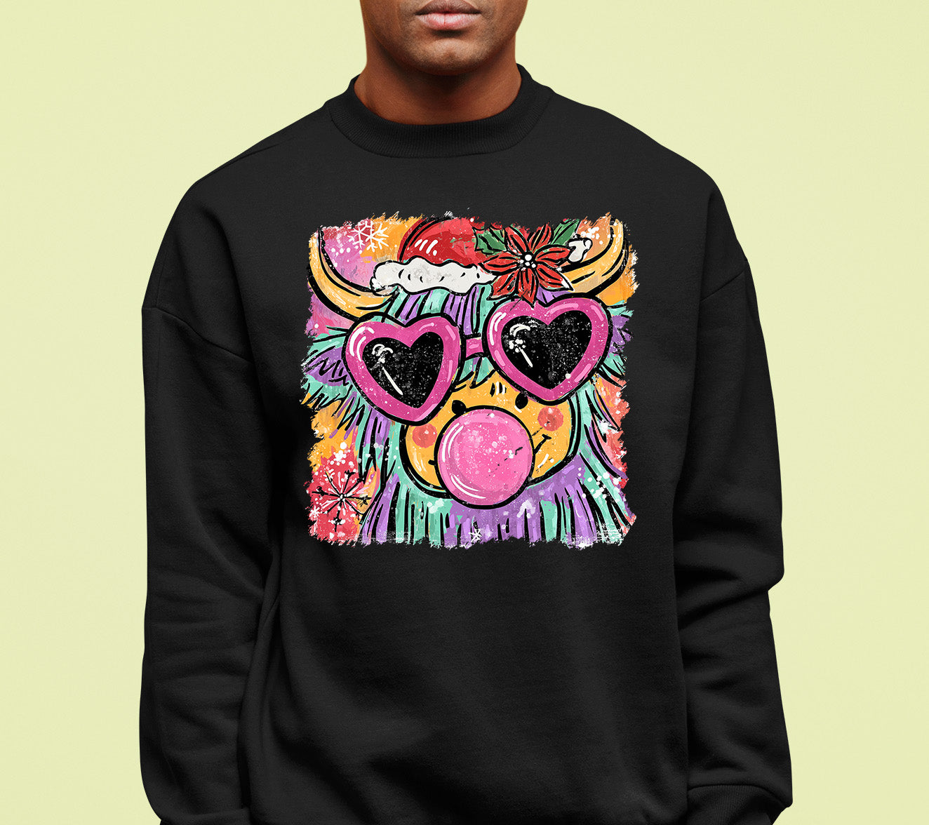 Highland Cow Christmas - Scottish Holiday Scene, Folk Art Gift for Winter, Rustic Cute Keepsake Sweatshirt