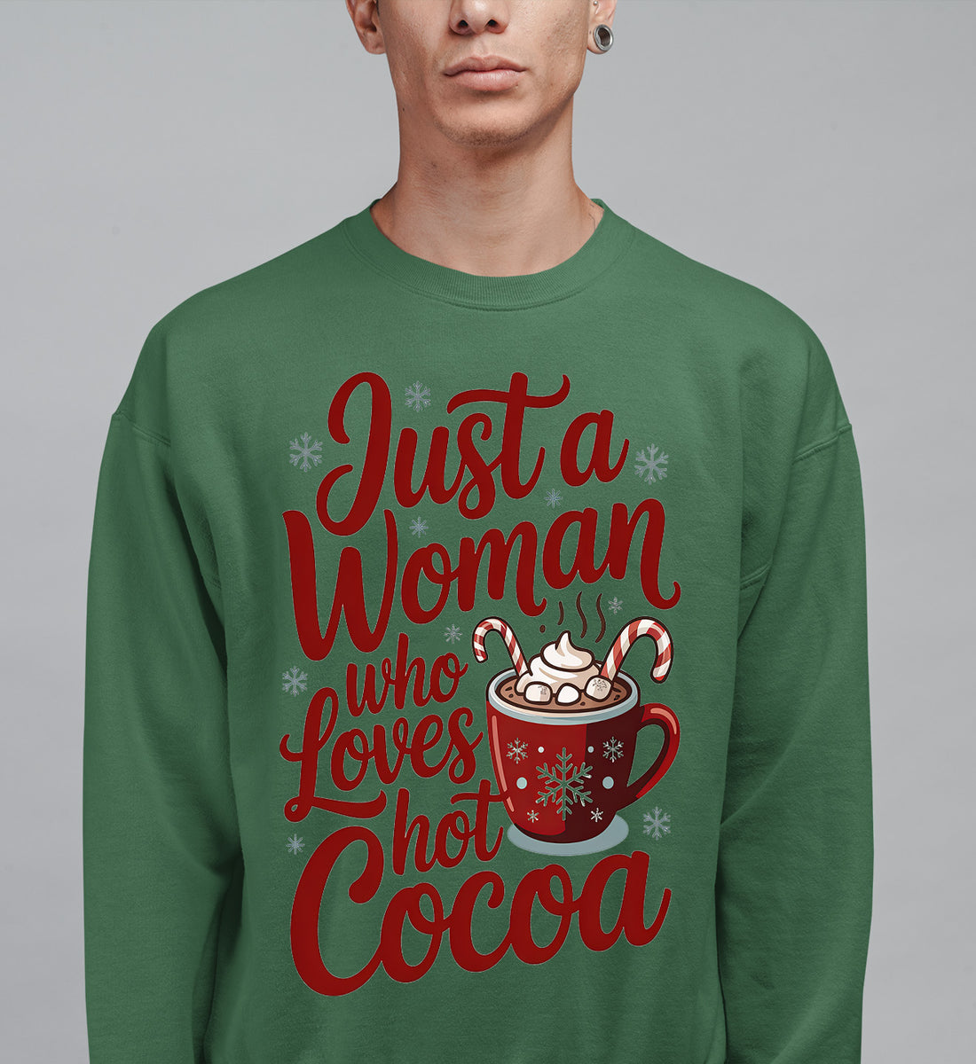 Christmas Gift for Her: Just a Woman Who Loves Hot Cocoa – Cozy Holiday Cheer Sweatshirt