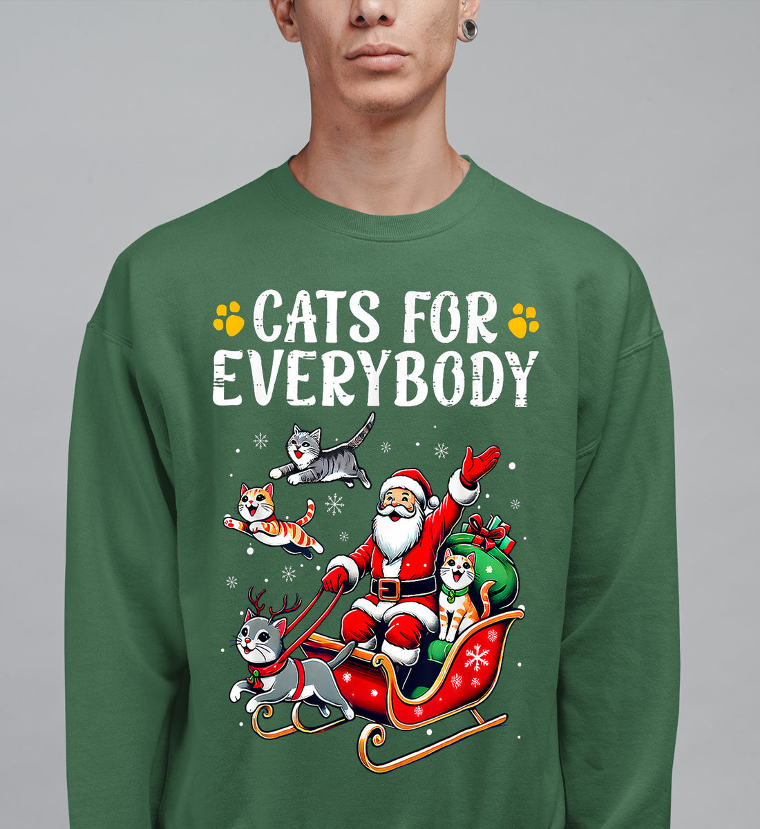 Christmas Cats for Everybody - Festive Cat Portrait Artwork for Cat Lovers - Cozy Holiday Kitty Keepsake Sweatshirt