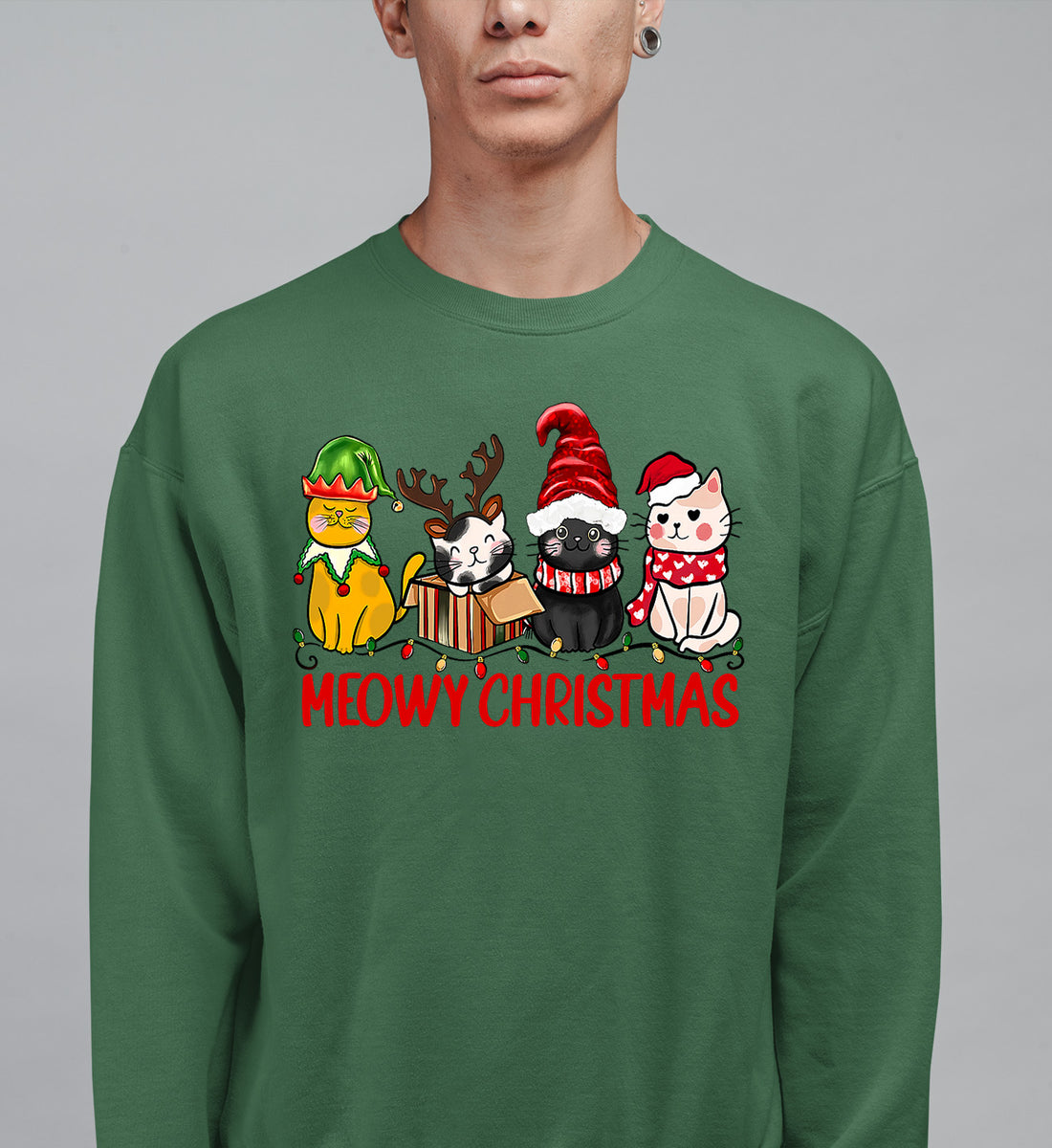 Meowy Christmas Cat Art - Festive Holiday Illustration for Cat Lovers, Cute Seasonal Gift Idea Sweatshirt