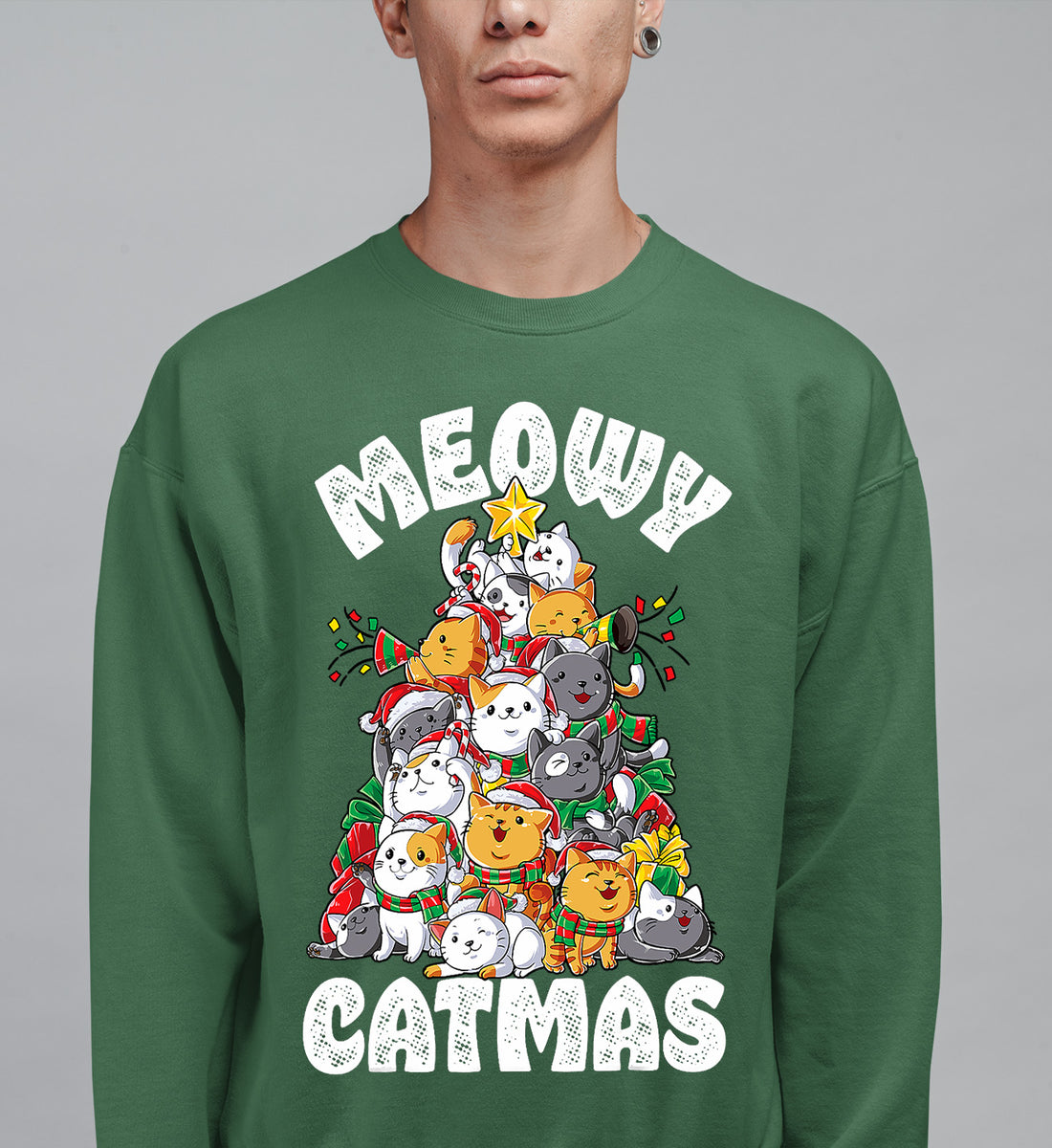 Meowy Cat Tree Christmas Gift for Cats - Festive Cat Condo, Holiday Cozy Shelter, Yuletide Cat Furniture, Seasonal Cat House Sweatshirt