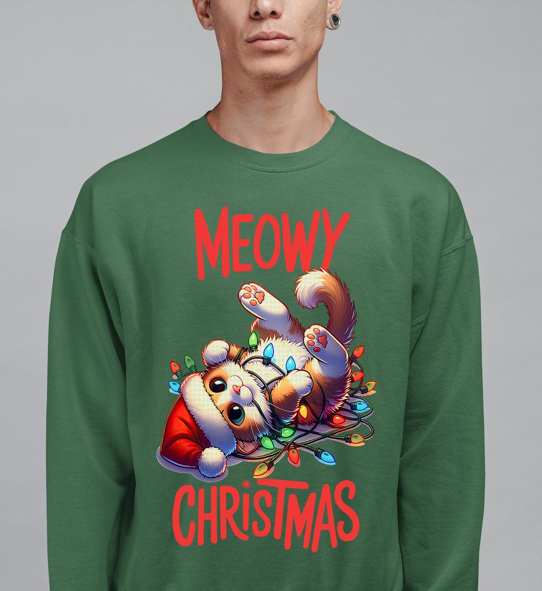 Meowy Christmas Cat Illustration, Festive Holiday Poster for Cat Lovers, Cozy Seasonal Gift, Cute Feline Artwork Sweatshirt
