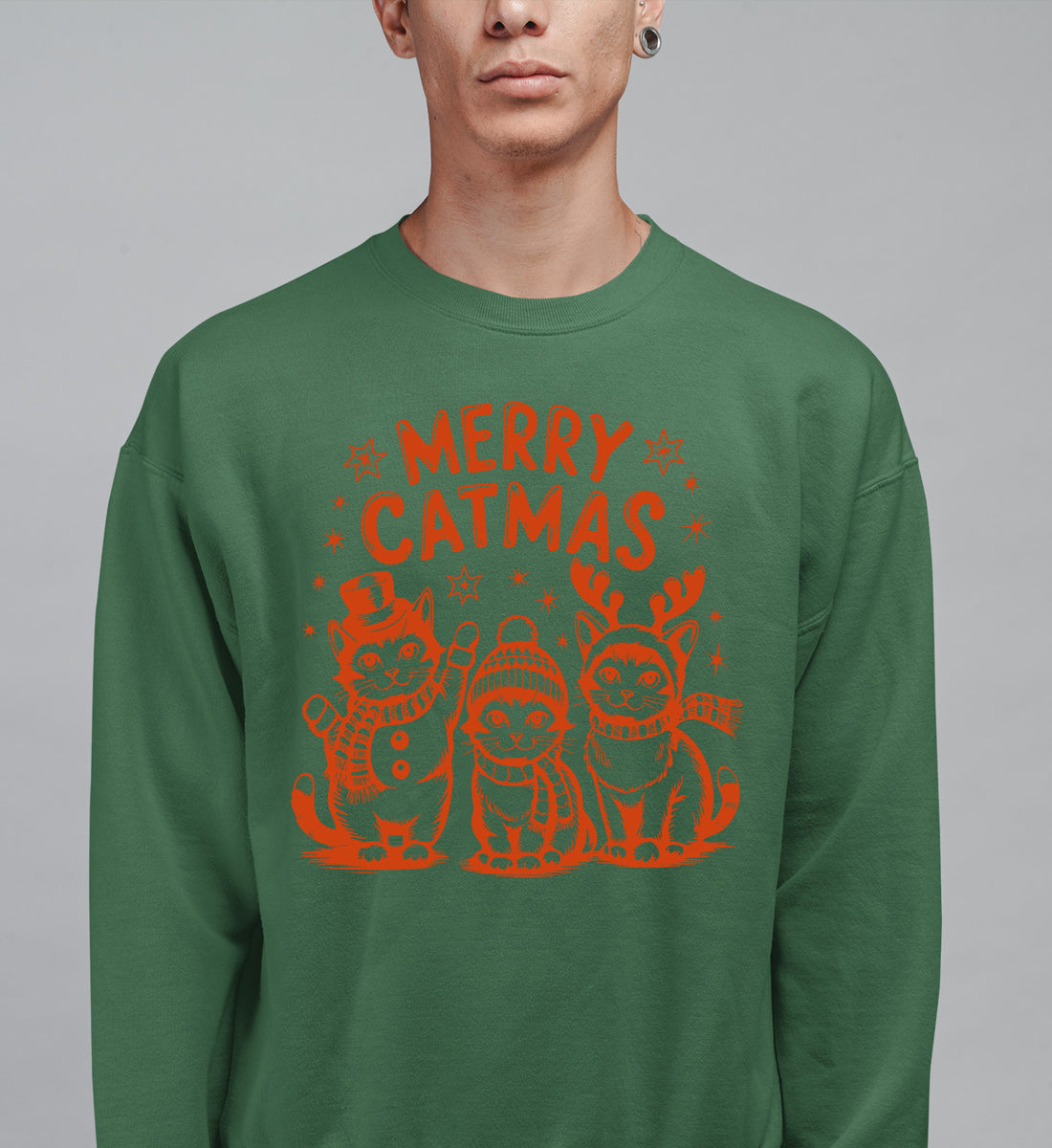 Merry Catmas Christmas Cat Art - Festive Holiday Gift for Cat Lovers - Whimsical Feline Artwork Sweatshirt