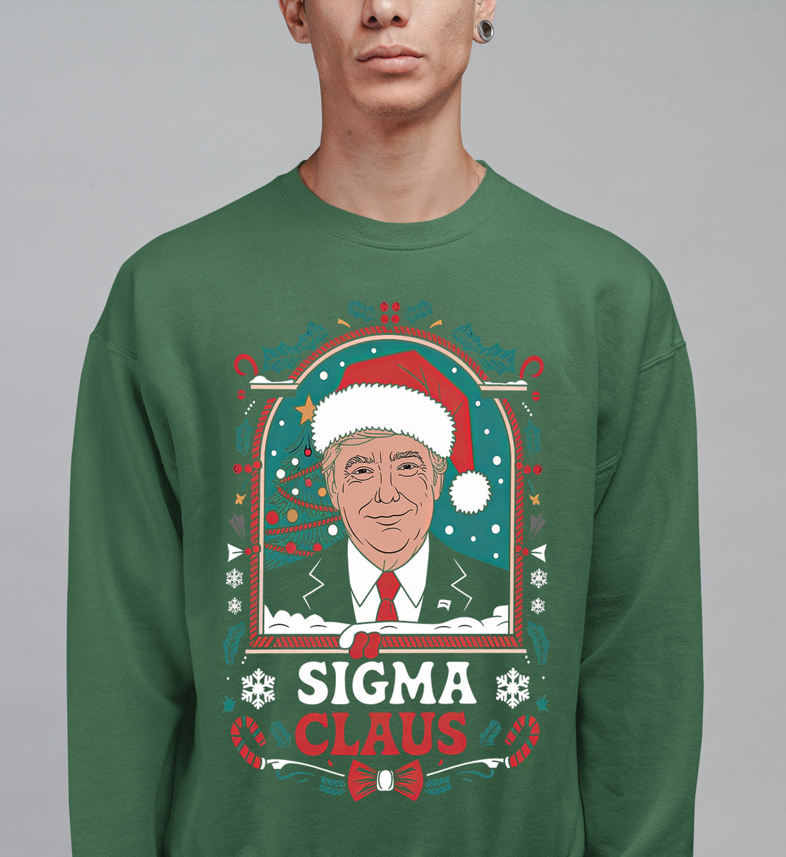 Sigma Claus Trump Christmas Charm, Holiday Satire Gift for Adults, Festive Political Humor Keepsake Sweatshirt