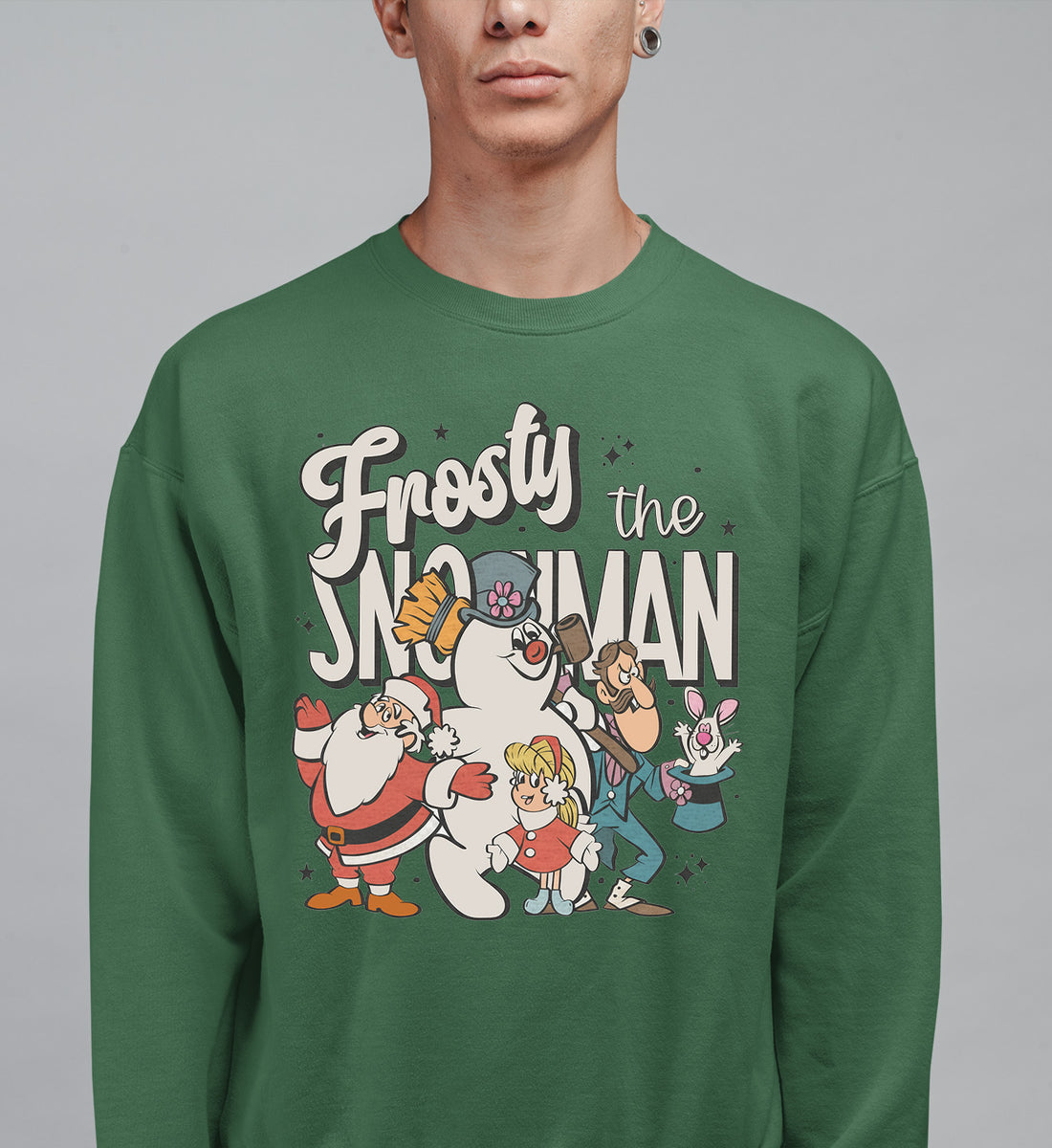 Frosty Snowman Christmas Theme Artwork, Cozy Winter Holiday Gift Idea, Seasonal Frosty Illustration Sweatshirt