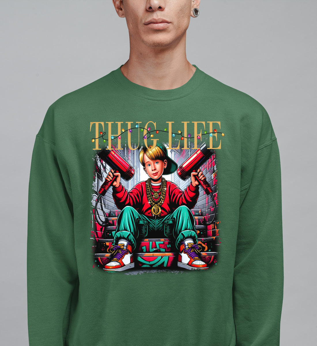 Christmas Thug Life Alone - Funny Holiday Quote Meme Humor - Festive Gift Idea for Him Sweatshirt