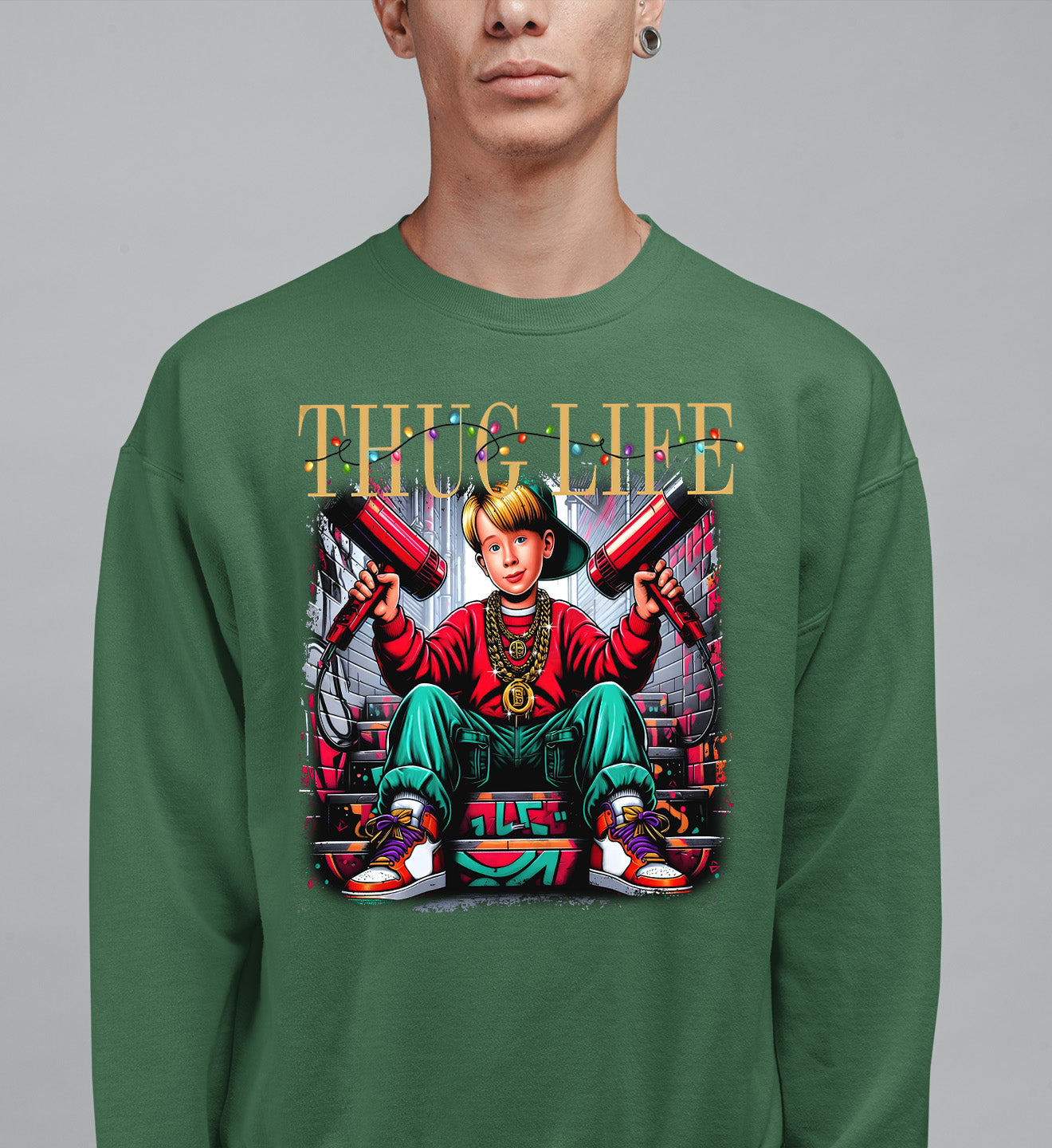 Christmas Thug Life Alone - Funny Holiday Quote Meme Humor - Festive Gift Idea for Him Sweatshirt