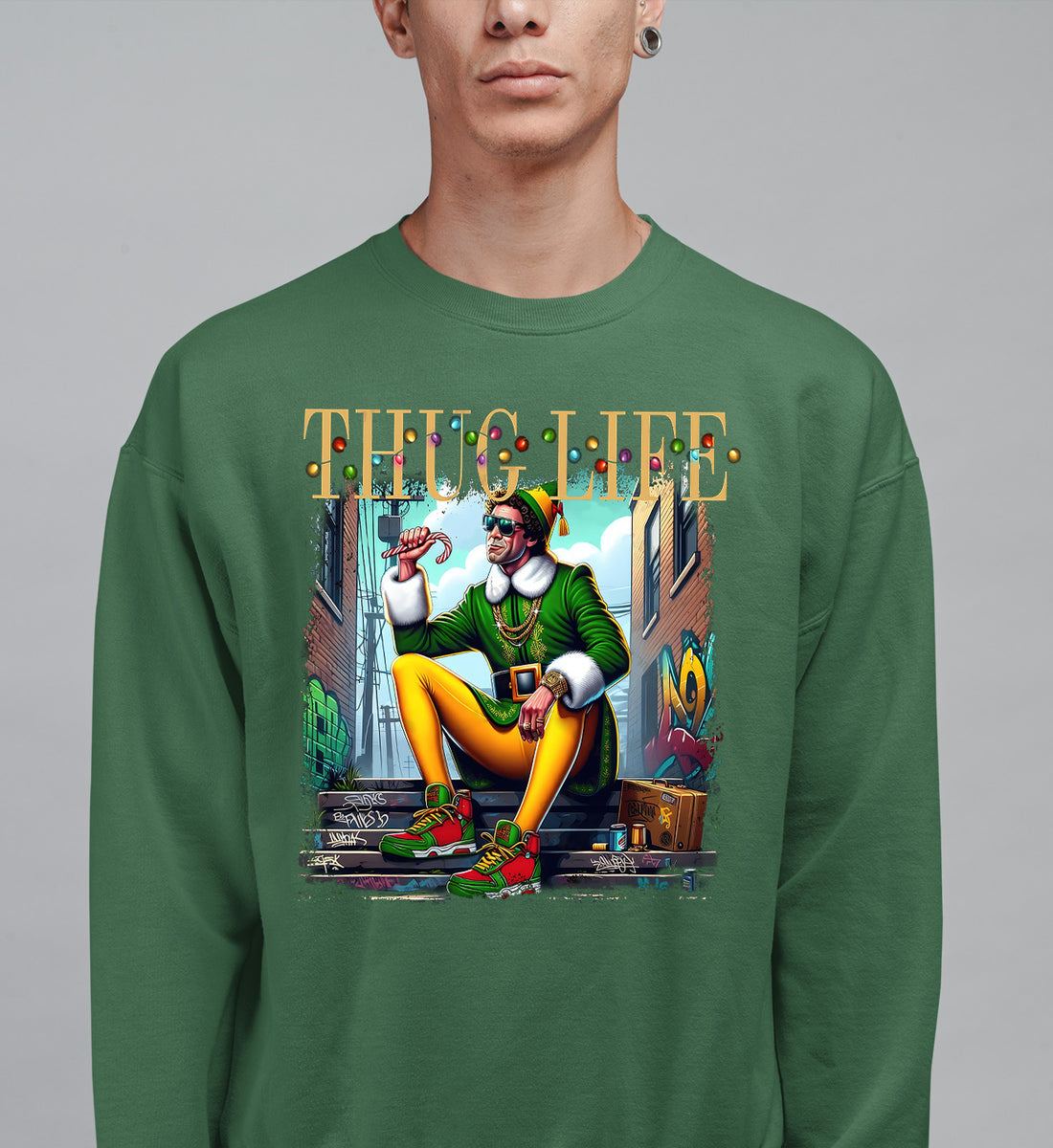 Thug Life Elf Christmas – Funny Holiday Elf Meme, Santa Humor, Naughty Nice Edition, Gifty Laughs for Holidays Sweatshirt