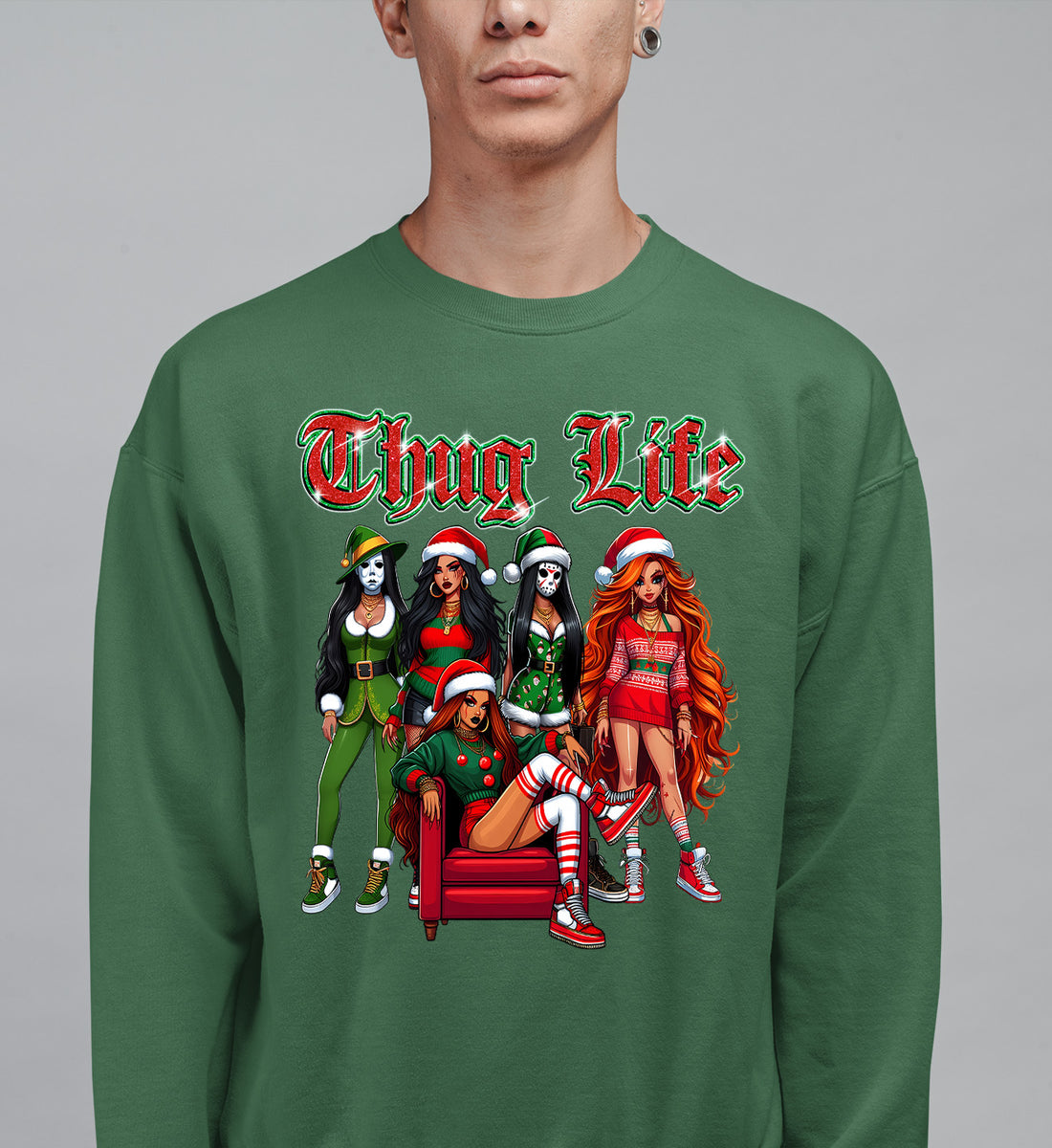 Power Girl Thug Life Christmas Theme - Holiday Hero Glam Gift Idea for Anime Fans Sweatshirt