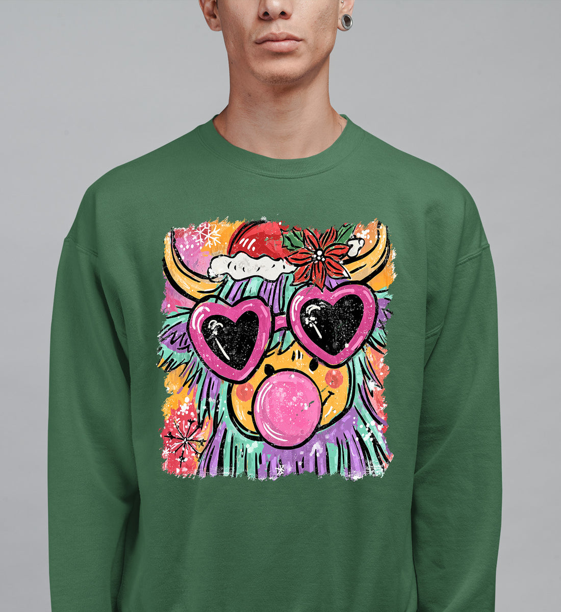 Highland Cow Christmas - Scottish Holiday Scene, Folk Art Gift for Winter, Rustic Cute Keepsake Sweatshirt