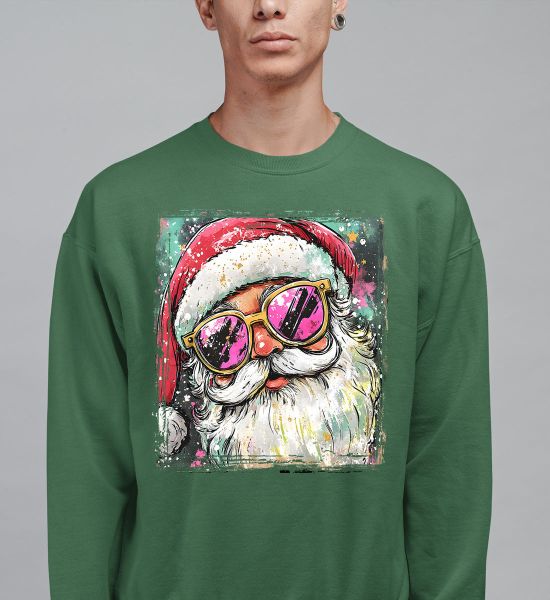 Cool Santa Christmas Art, Whimsical Santa Claus for Holiday Gift Ideas, Festive Collector Piece, Handmade Holiday Joy Sweatshirt