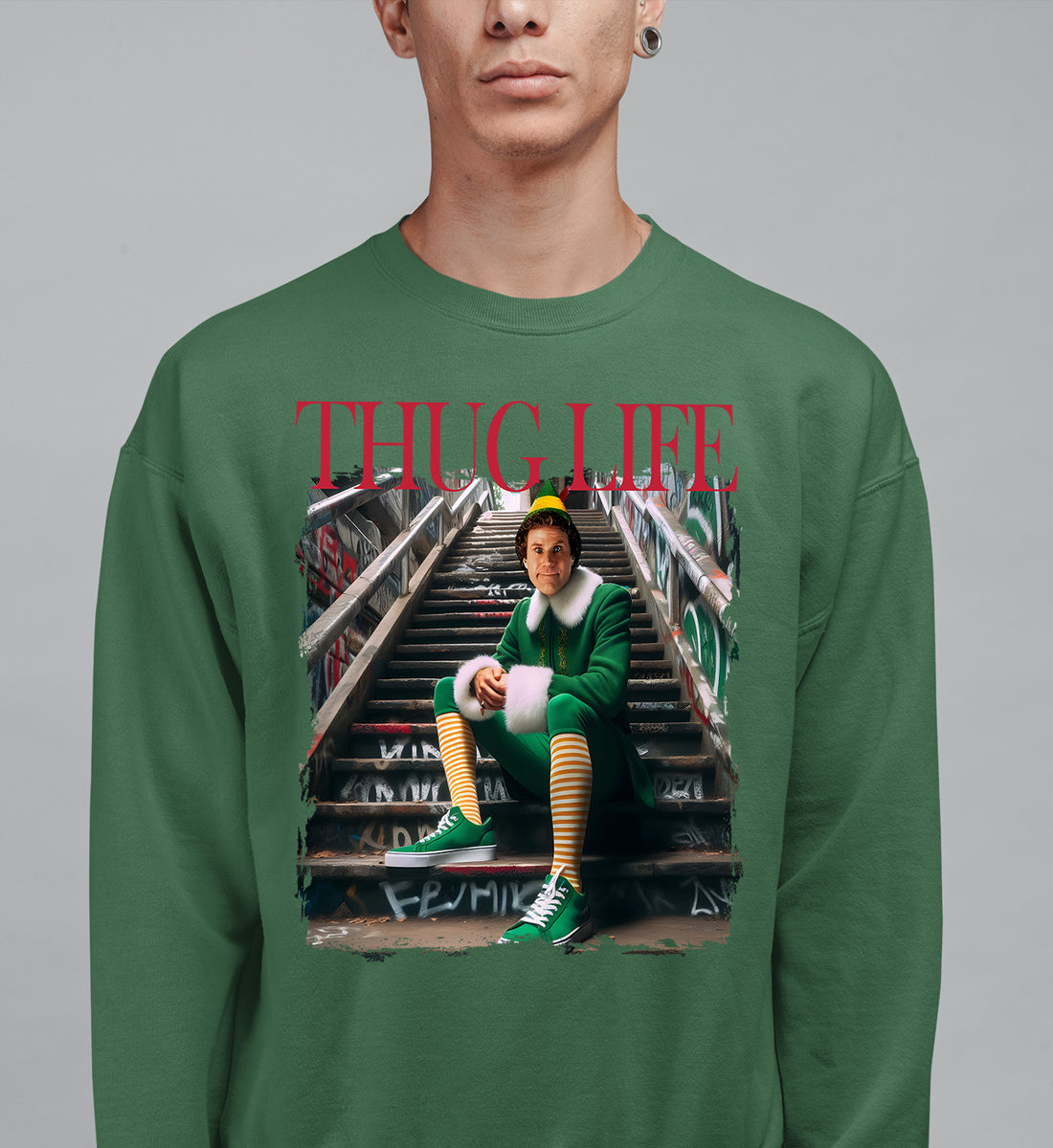 Thug Life Elf on the Streets | Christmas Humor, Naughty Elf Vibe, Festive Season Style, Holiday Laughs Gift Idea Sweatshirt