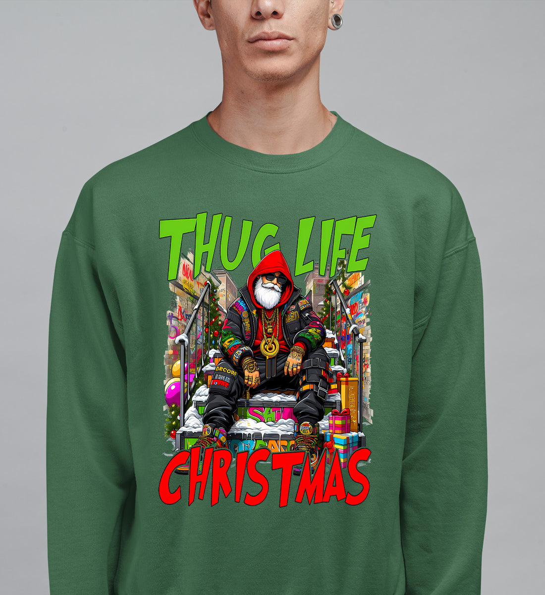 Thug Santa Christmas Theme | Bold Santa Claus Attitude Xmas Holiday Concept Sweatshirt