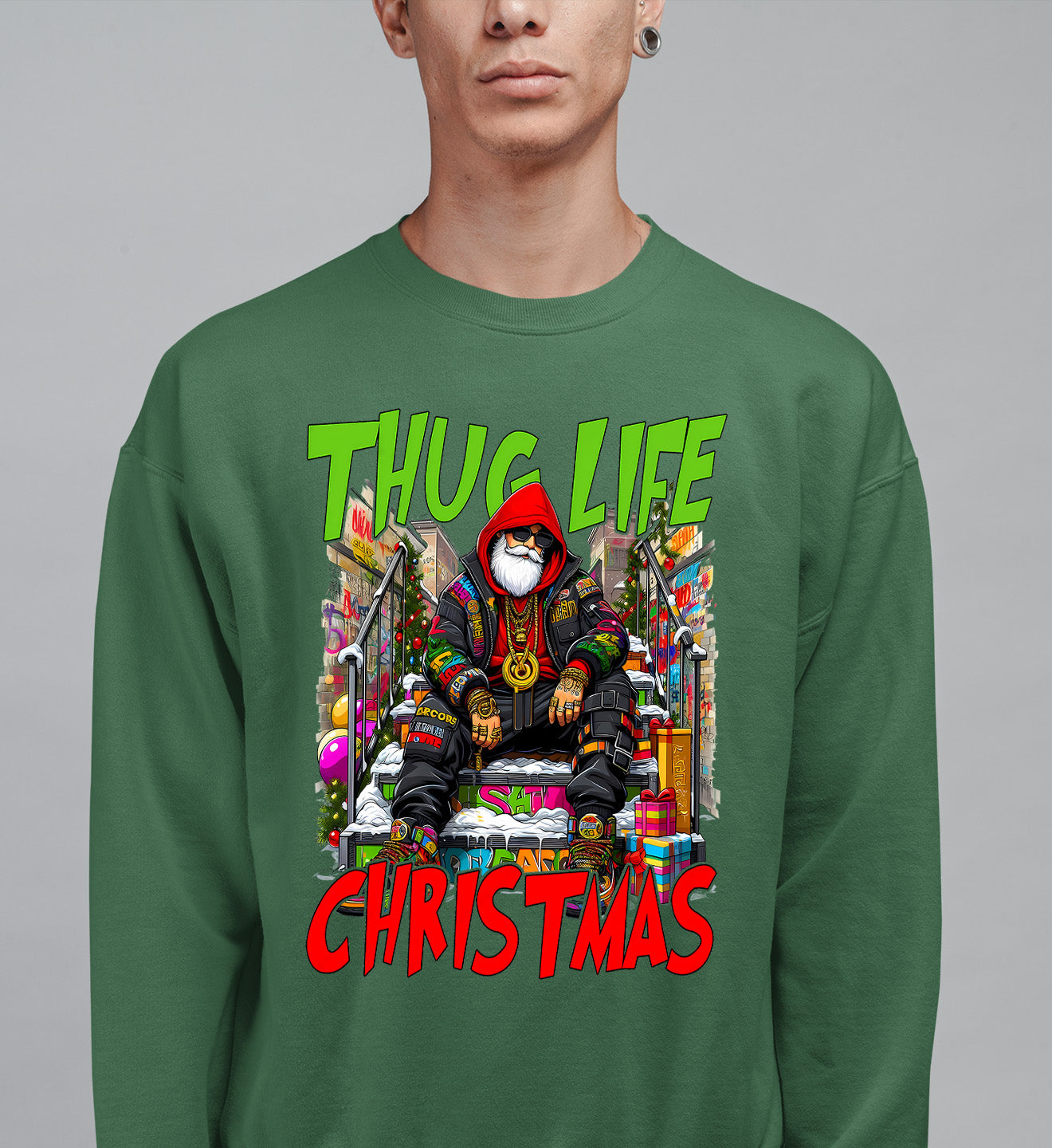 Thug Santa Christmas Theme | Bold Santa Claus Attitude Xmas Holiday Concept Sweatshirt