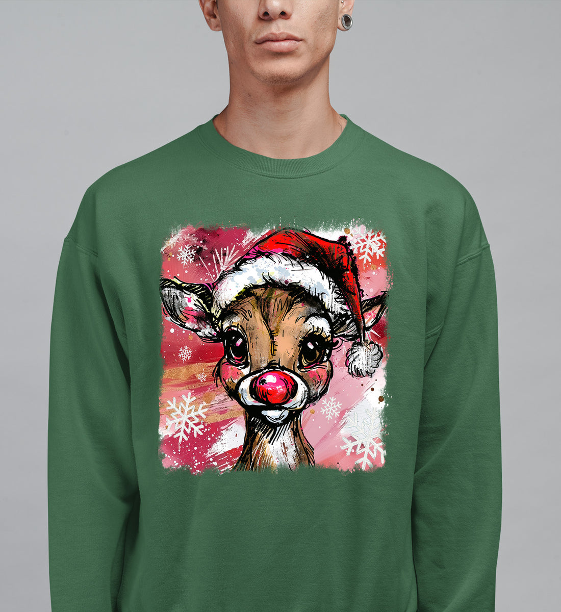 Christmas Reindeer with Hat - Festive Holiday Gift Idea, Handcrafted Seasonal Charm Sweatshirt