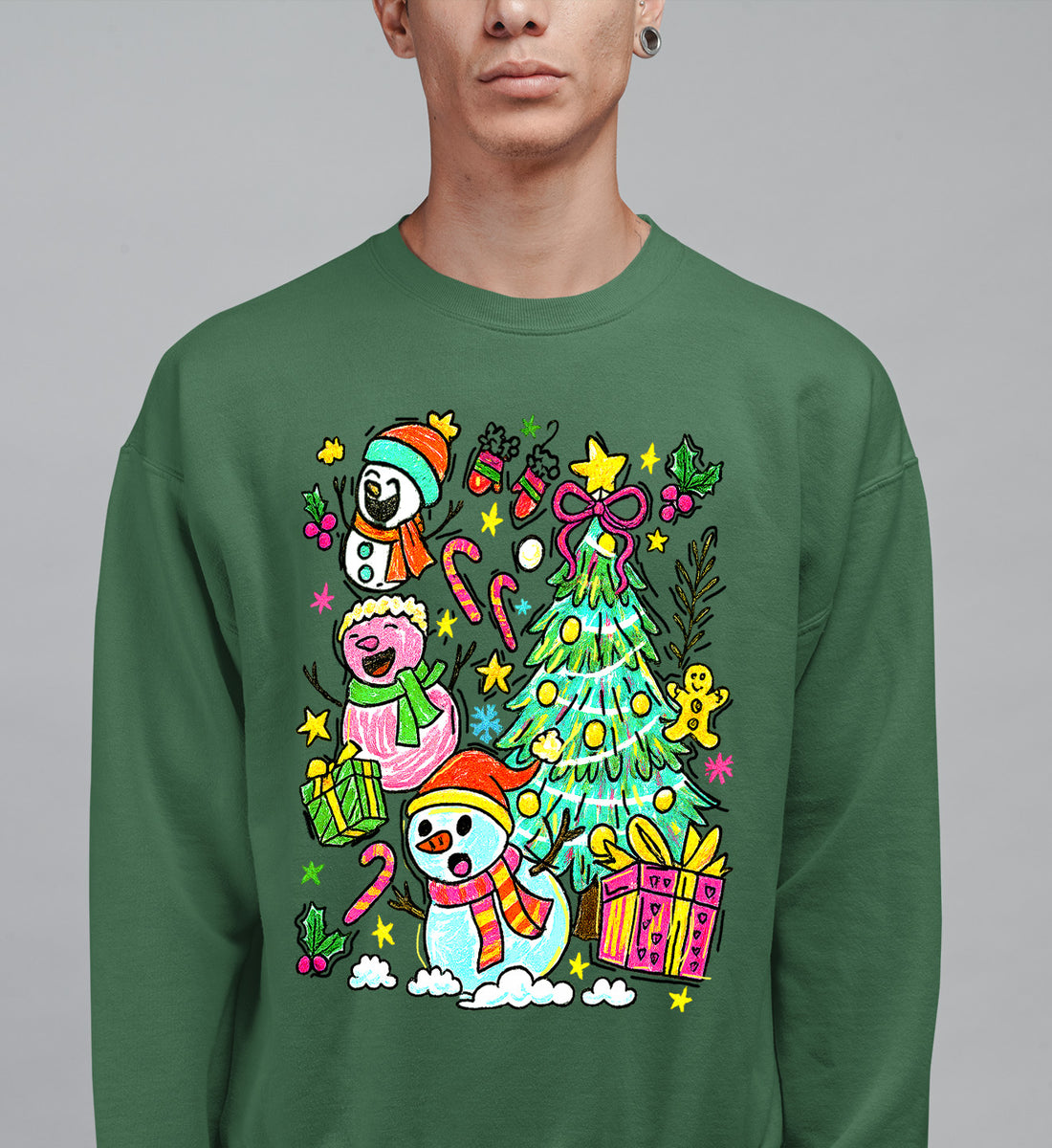 Christmas Line Drawing - Minimalist Holiday Sketch, Festive Snow Scene, Clean Black Ink Line Art for Gifts & Home Sweatshirt