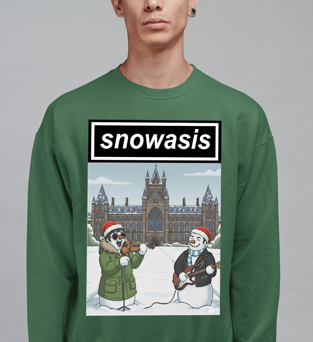 Snowasis in Front of Glasgow Kelvingrove – Christmas Scene, Festive Glasgow Landmark, Snowy Cityscape Gift Idea, Scottish Holiday Art Sweatshirt