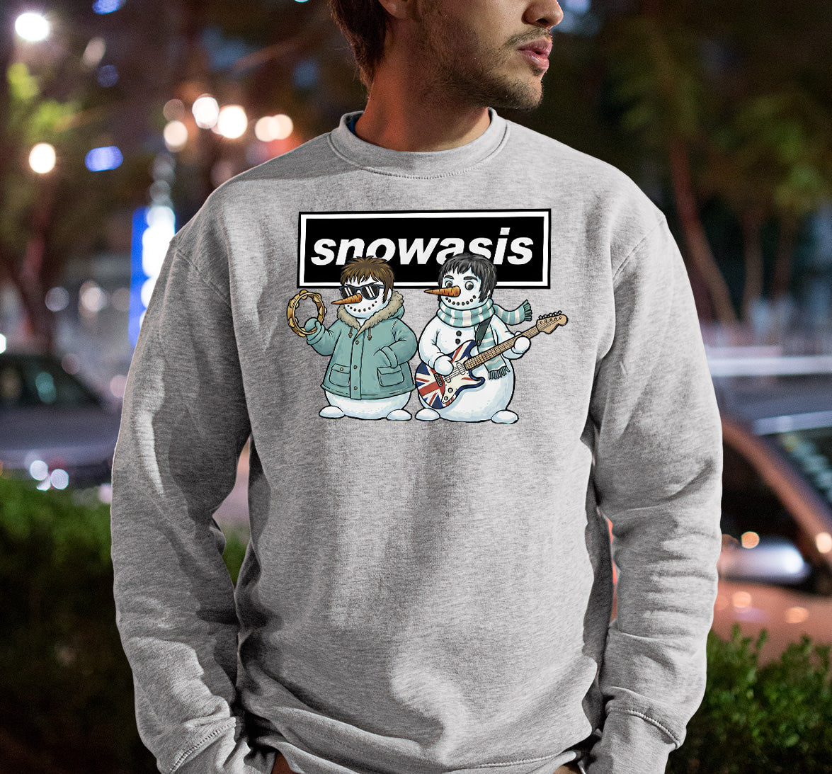Snowasis Snowmen Guitar Christmas Keepsake - Handmade Whimsical Holiday Sculpture Gift Idea Sweatshirt