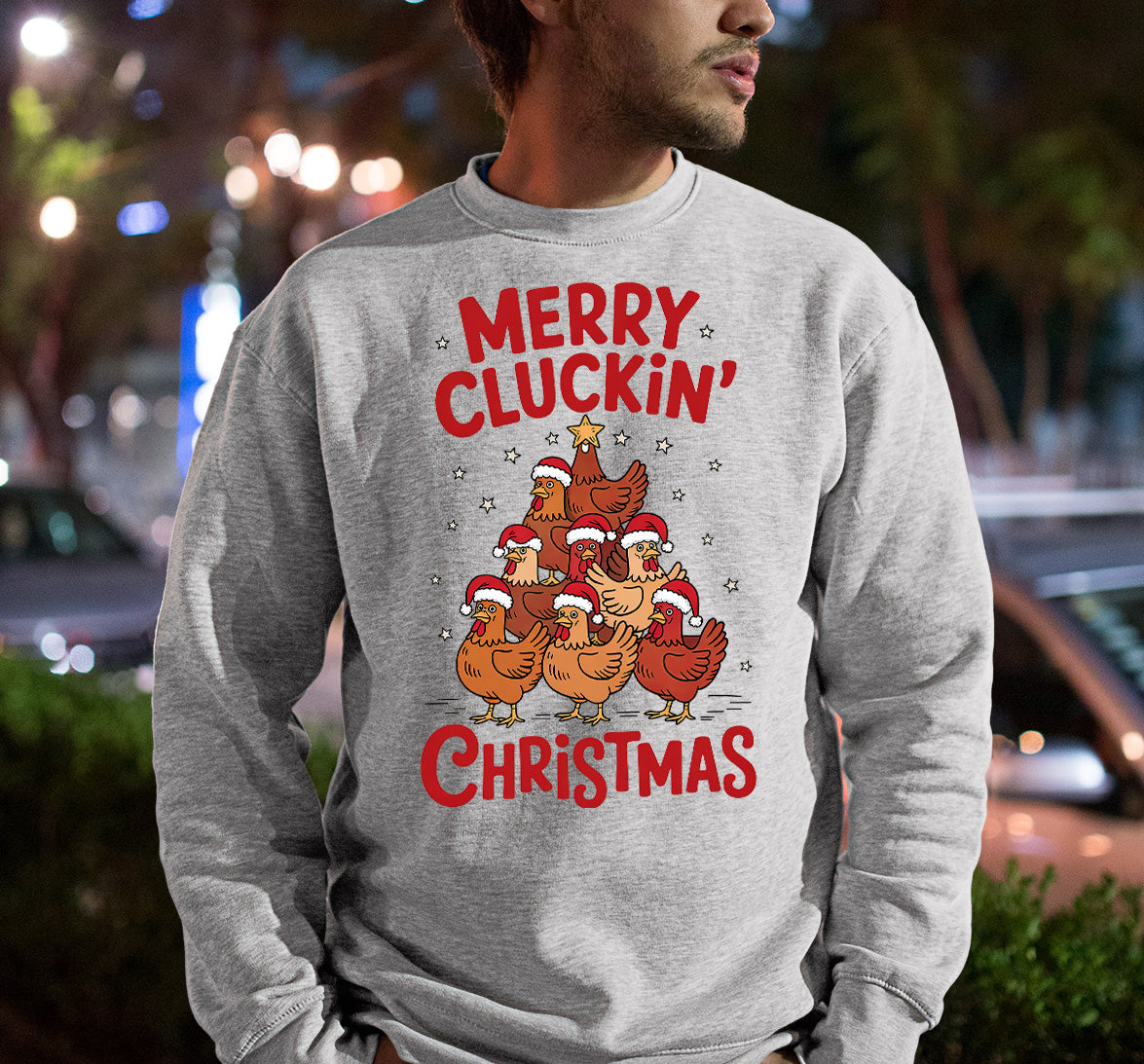 Merry Cluckin Christmas - Funny Chicken Holiday Gift for Bird Lovers - Festive Seasonal Humor & Cute Poultry Theme Sweatshirt