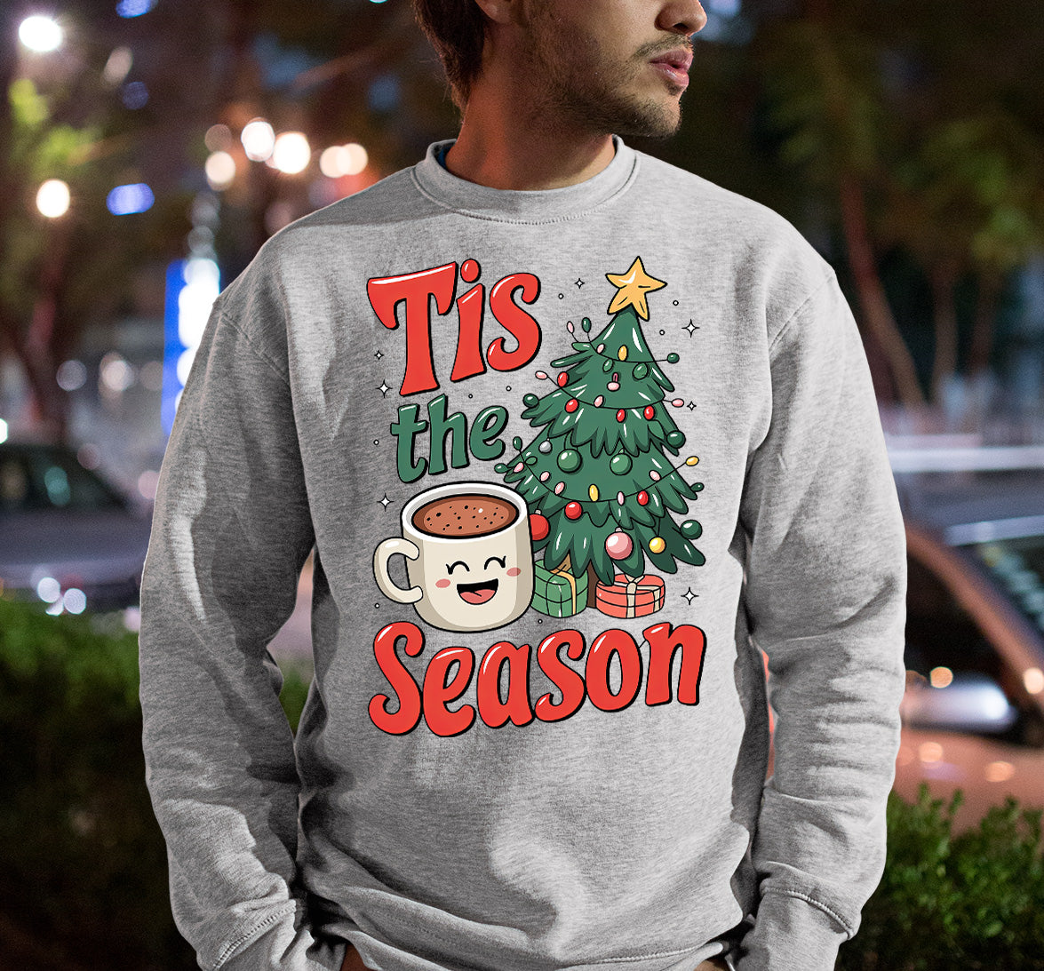 Tis the Season - Merry Christmas Village Scene - Cozy Winter Charm for Collectors, Handmade Gift for Holidays Sweatshirt