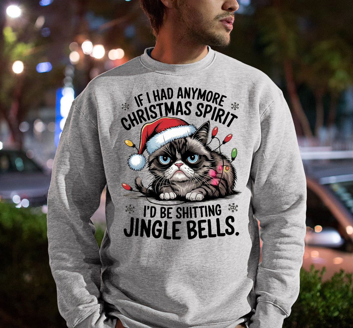 Christmas Spirit Cat Jingle Bells Gift for Cat Lovers, Festive Holiday Cheer Sweatshirt