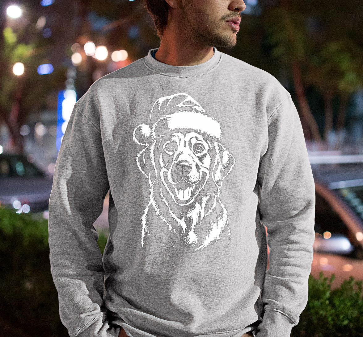Christmas Dog Illustration for Pet Lovers – Festive Holiday Scene Gift Idea, Cozy Canine Portrait, Seasonal Cheer Sweatshirt