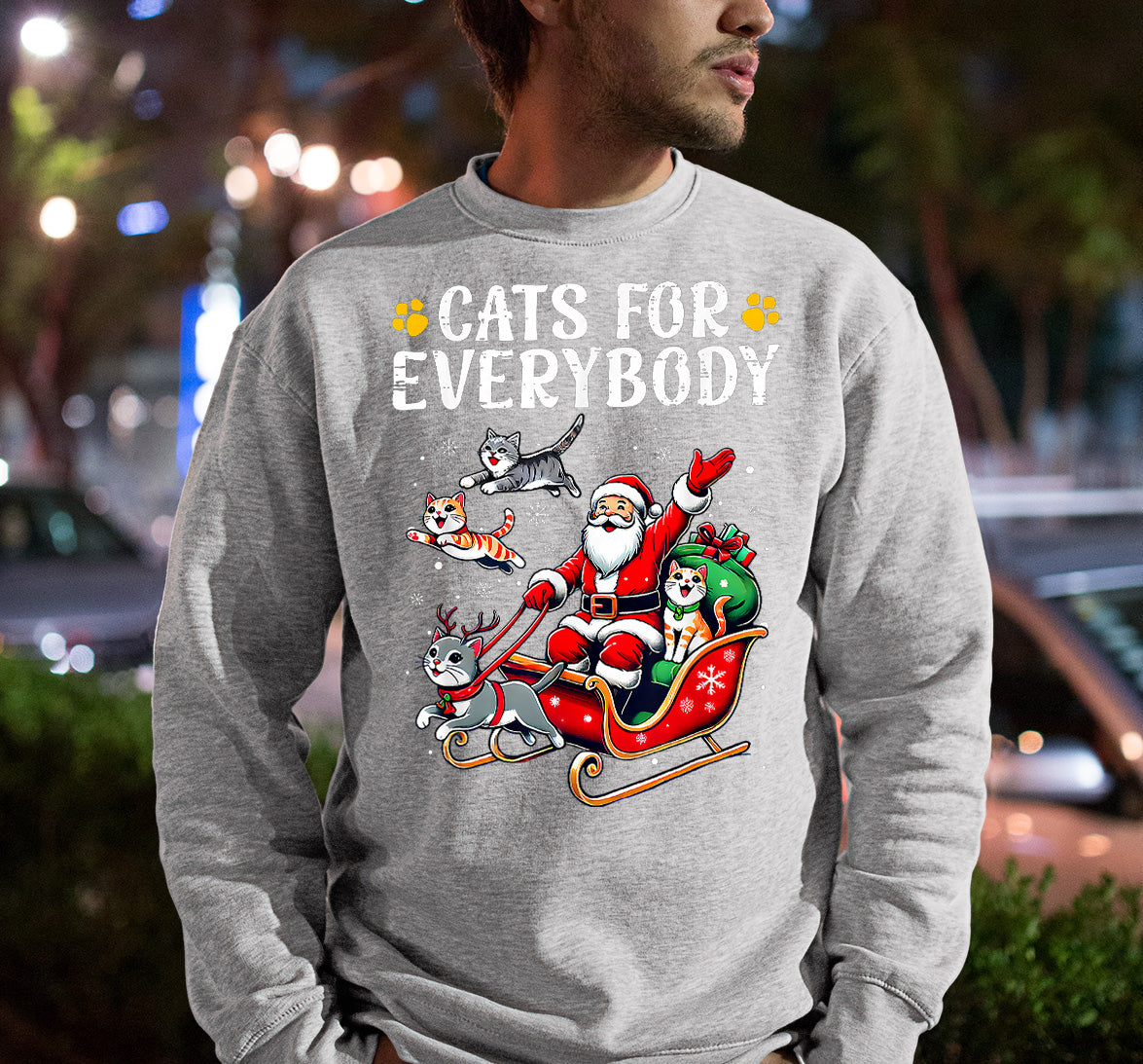 Christmas Cats for Everybody - Festive Cat Portrait Artwork for Cat Lovers - Cozy Holiday Kitty Keepsake Sweatshirt