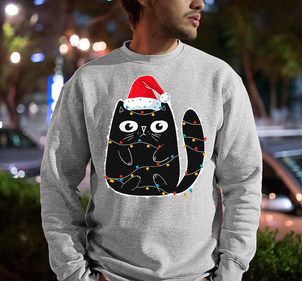 Cute Cat in Santa Hat - Christmas Feline Themed Gift for Holidays Sweatshirt